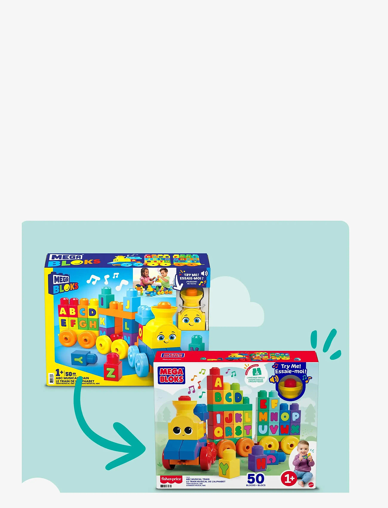 MEGA Bloks - BLOKS First Builders ABC Musical Train Toy Building Blocks with Music (50 Pieces) for Toddler - byggeklodser - multi color - 5