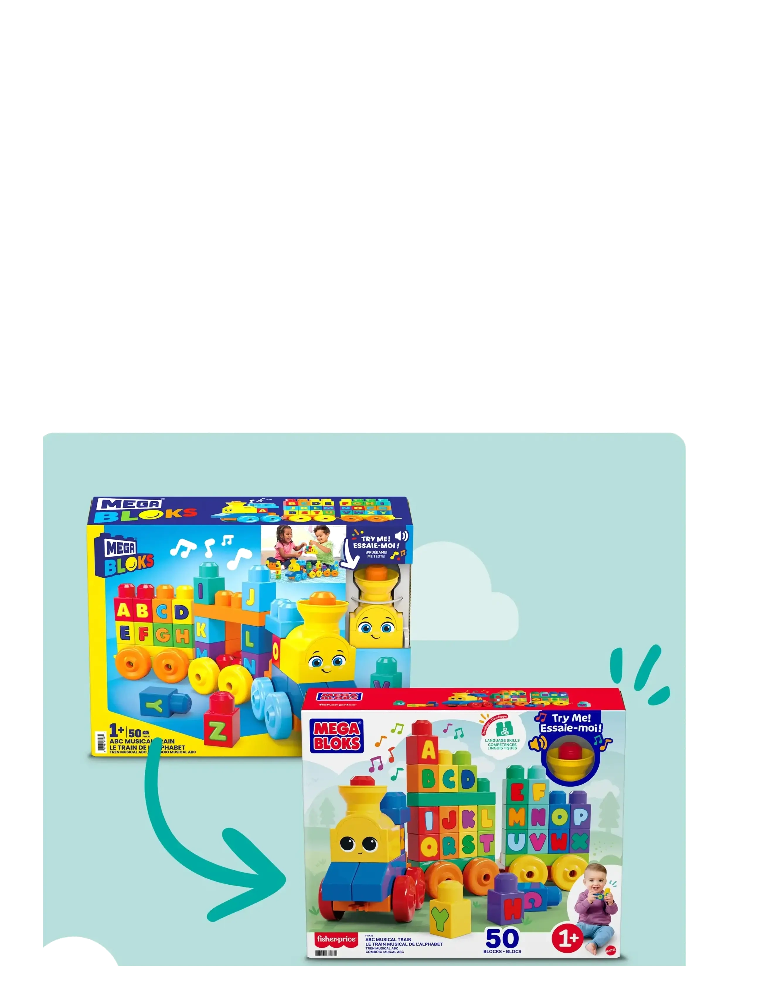 MEGA Bloks - BLOKS First Builders ABC Musical Train Toy Building Blocks with Music (50 Pieces) for Toddler - byggeklodser - multi color - 4