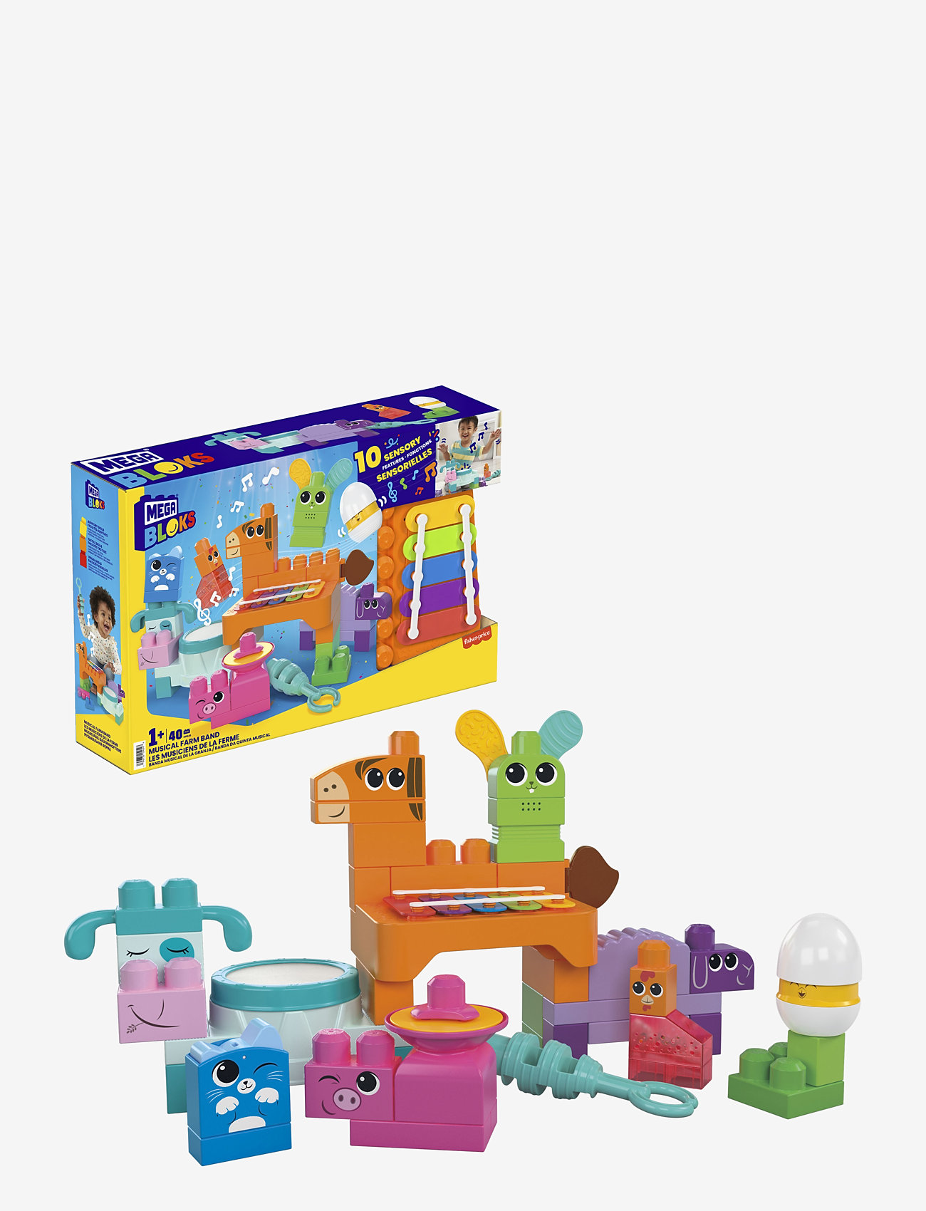 MEGA Bloks - BLOKS Fisher Price Musical Farm Band Sensory Block Toy (45 Pieces) for Toddler - stapelbare blokk - multi color - 0