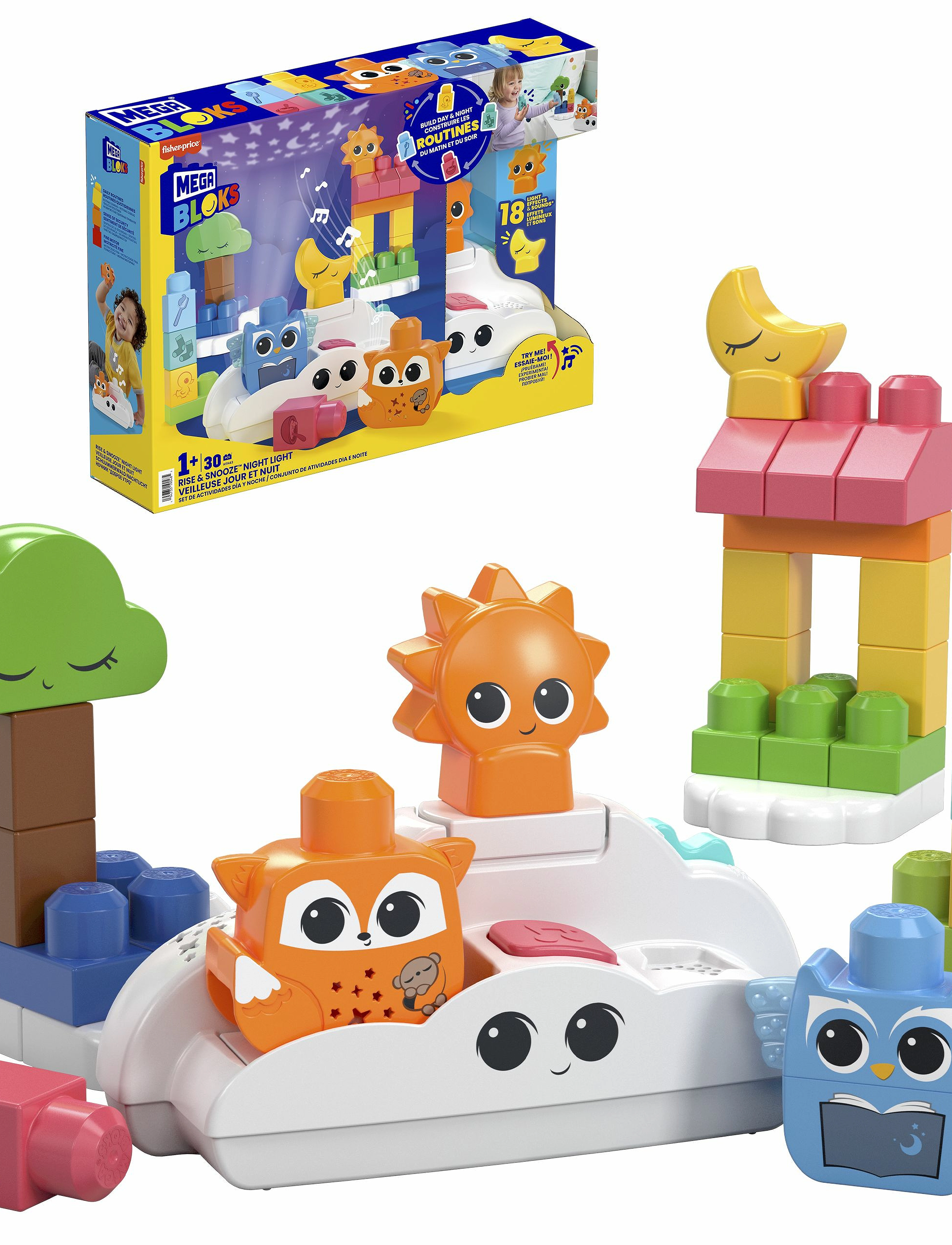 MEGA Bloks - BLOKS Fisher-Price Toy Blocks Rise & Snooze Night Light (30 Pieces) for Toddler - valgustus - multi color - 5