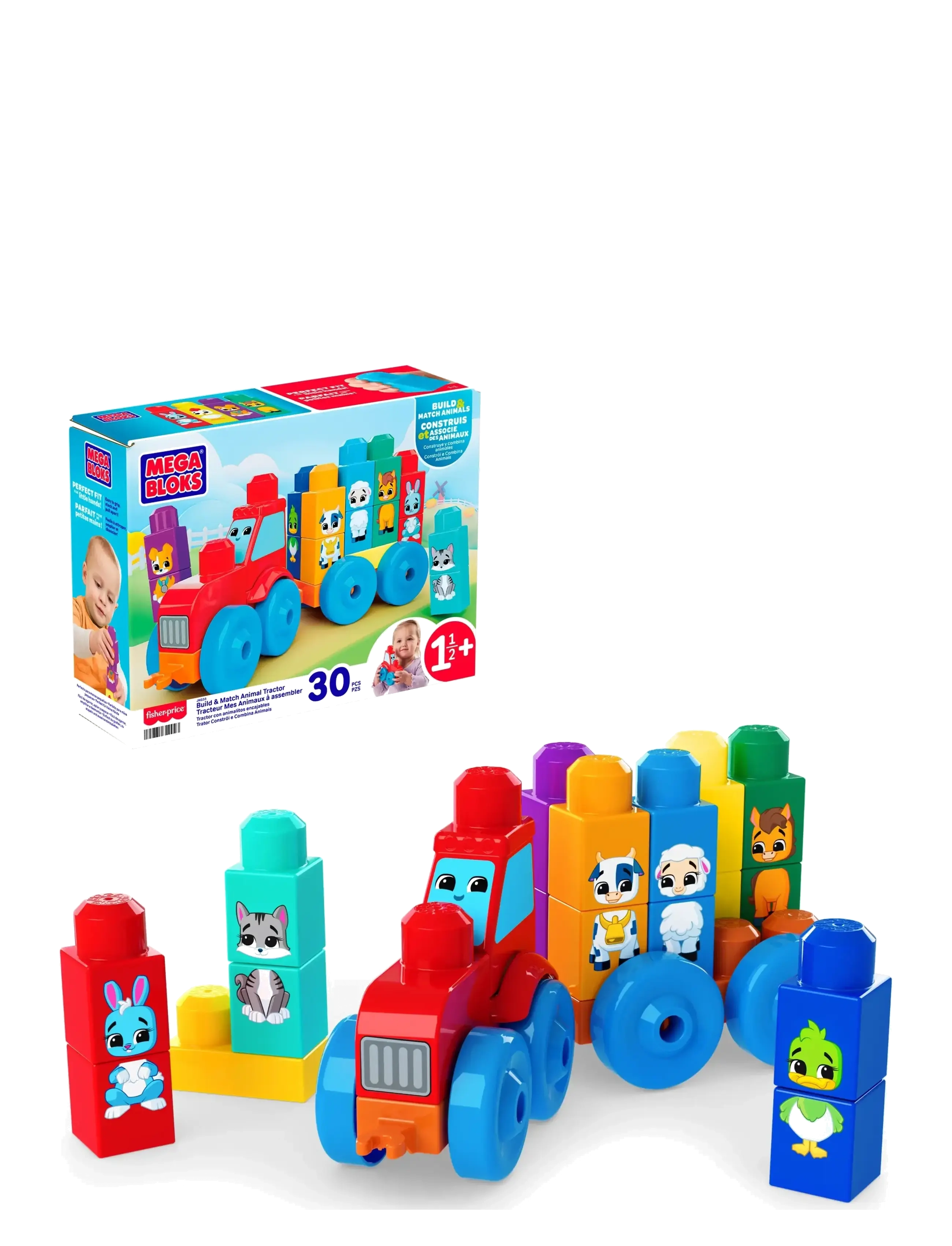 MEGA Bloks BLOKS First Builders Build & Match Animal Tractor Block Toy (30 Pieces) for Toddler - Bauklötze und -kästen - MULTICOLOR / multi
