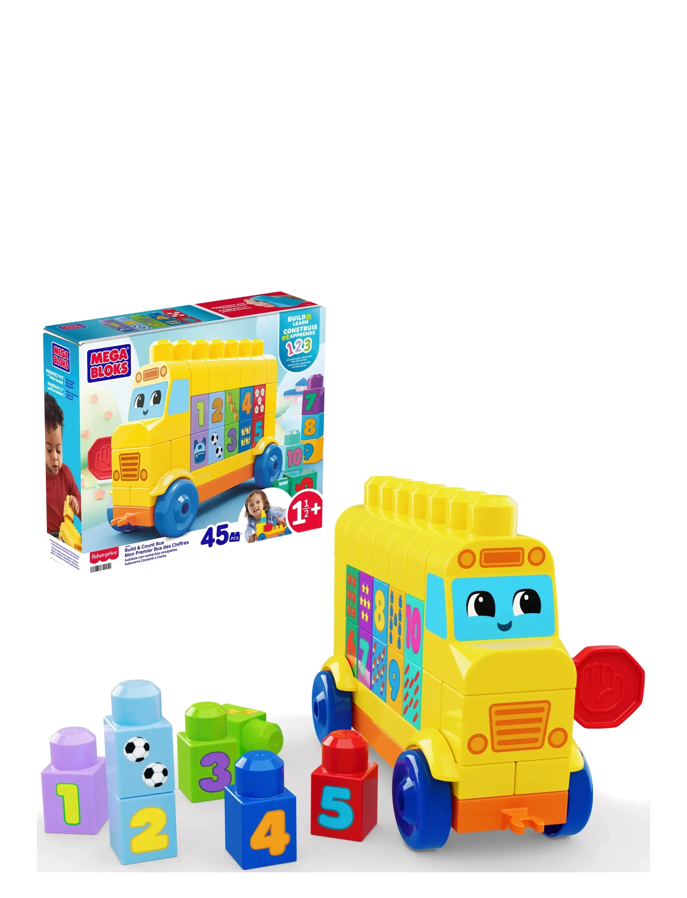 MEGA Bloks BLOKS First Builders Build & Count Bus Block Toy (45 Pieces) for Toddler - Bauklötze und -kästen - MULTICOLOR / yellow