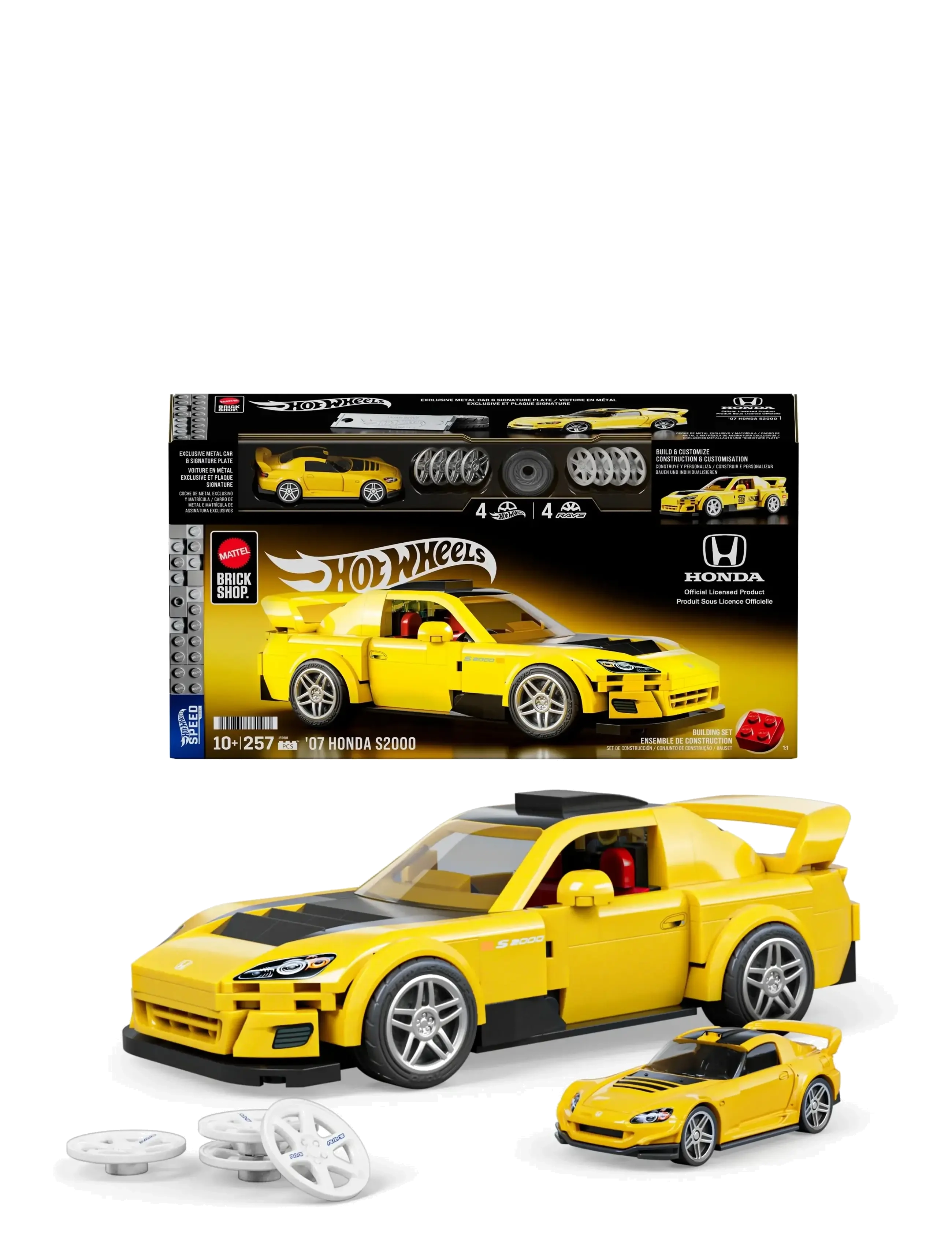 Mattel Brick Shop Hot Wheels ’07 Honda S2000 Building Toy Kit (257 Pieces), for Collectors - Inspiration - MULTI COLOR / yellow