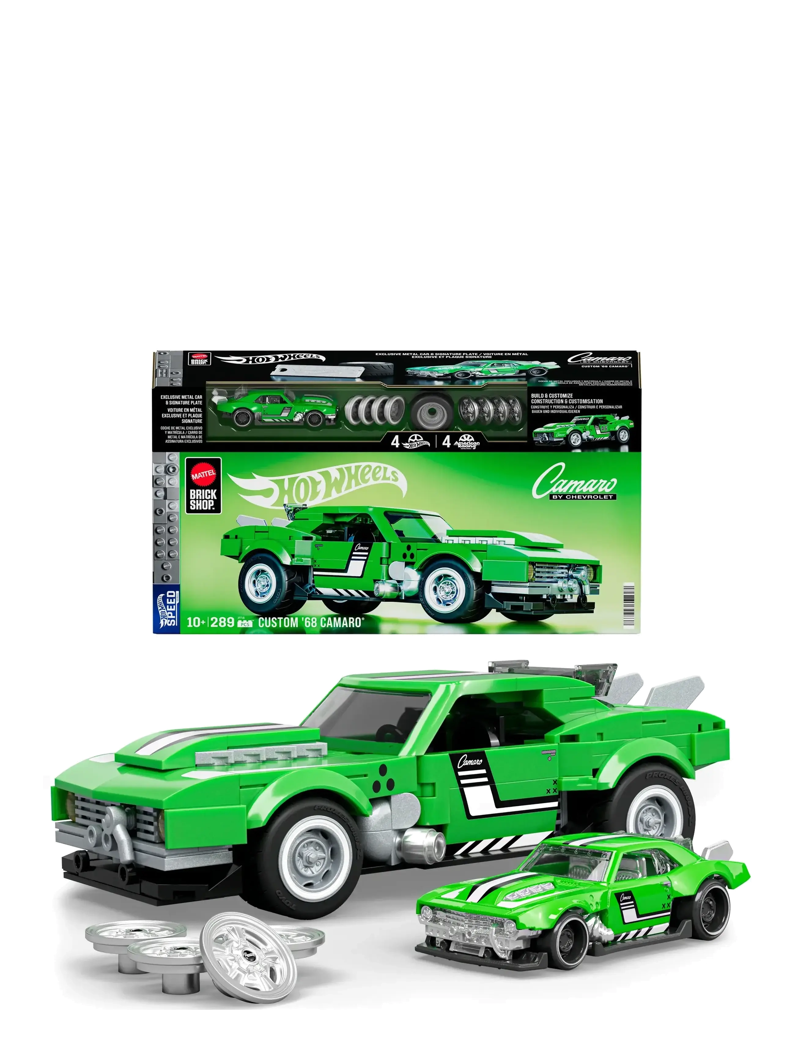 Mattel Brick Shop Brick Shop Hot Wheels Custom ’68 Camaro Building Toy Kit (289 Pieces), for Collectors - Julegave - MULTI COLOR / green