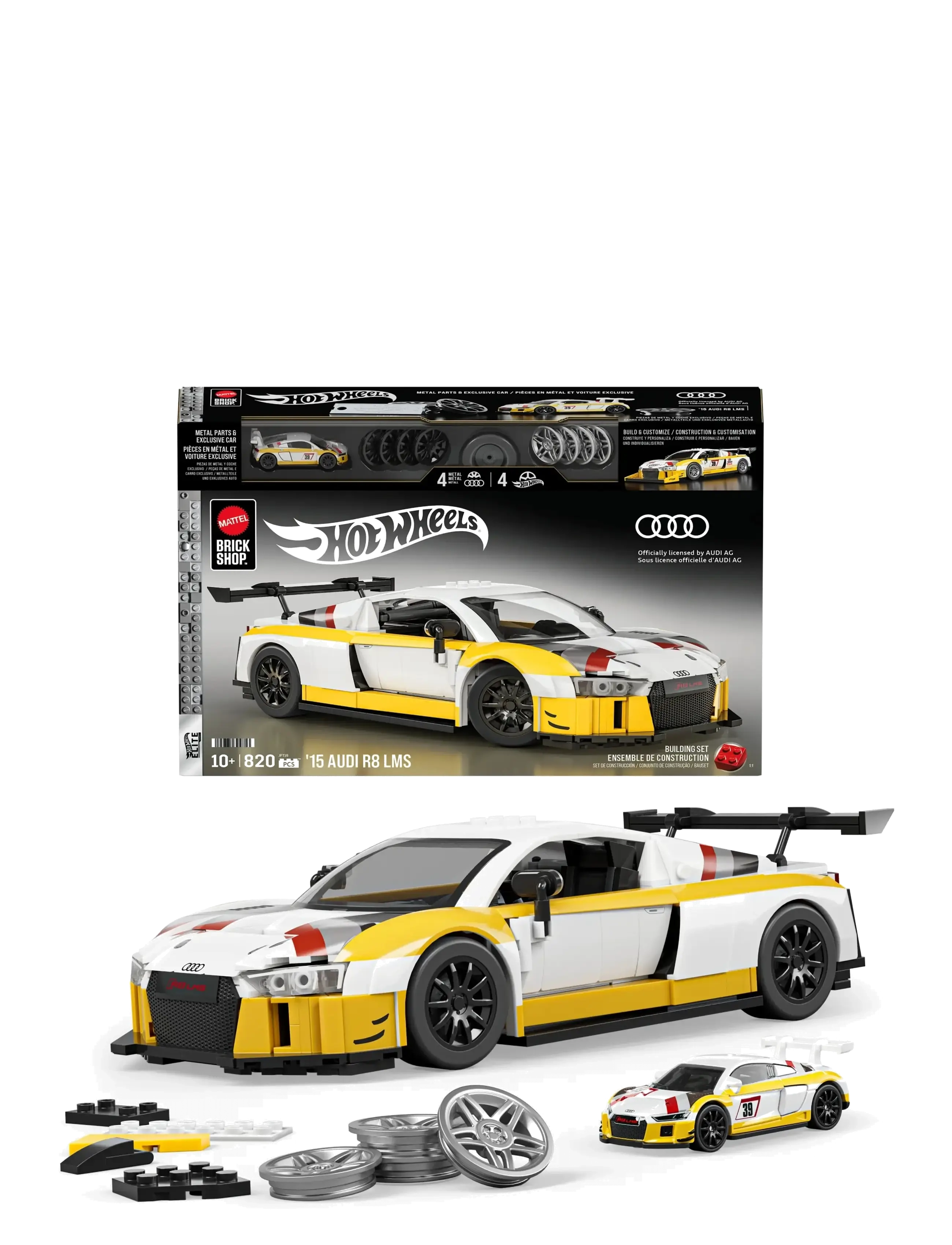 Mattel Brick Shop Brick Shop Hot Wheels ‘15 Audi R8 LMS Building Toy Kit (820 Pieces), for Collectors - Julegave - MULTI COLOR / yellow