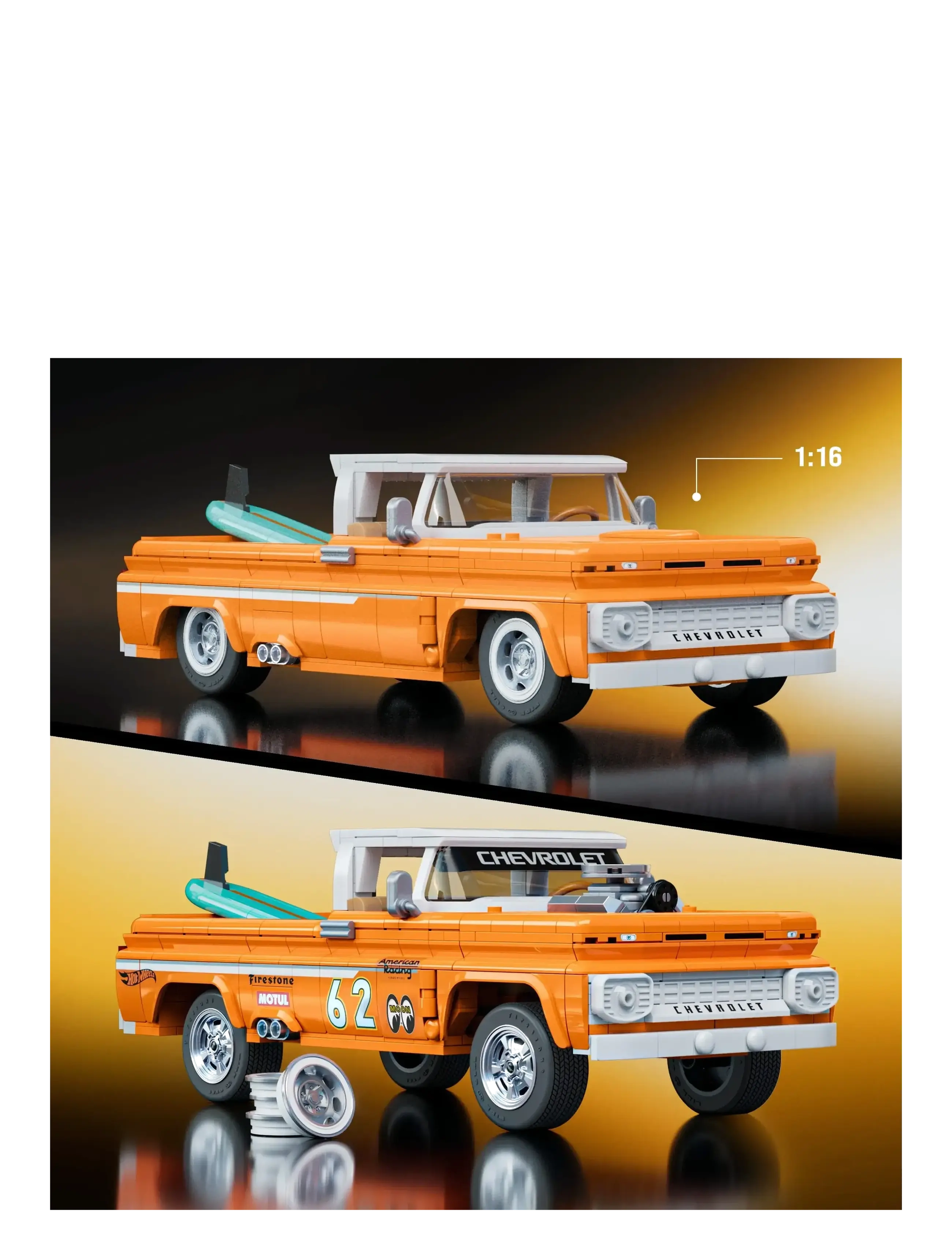 Mattel Brick Shop - Brick Shop Hot Wheels Custom ’62 Chevy Pickup Building Toy Kit (858 Pieces), for Collectors - spielzeugautos - multi color - 2