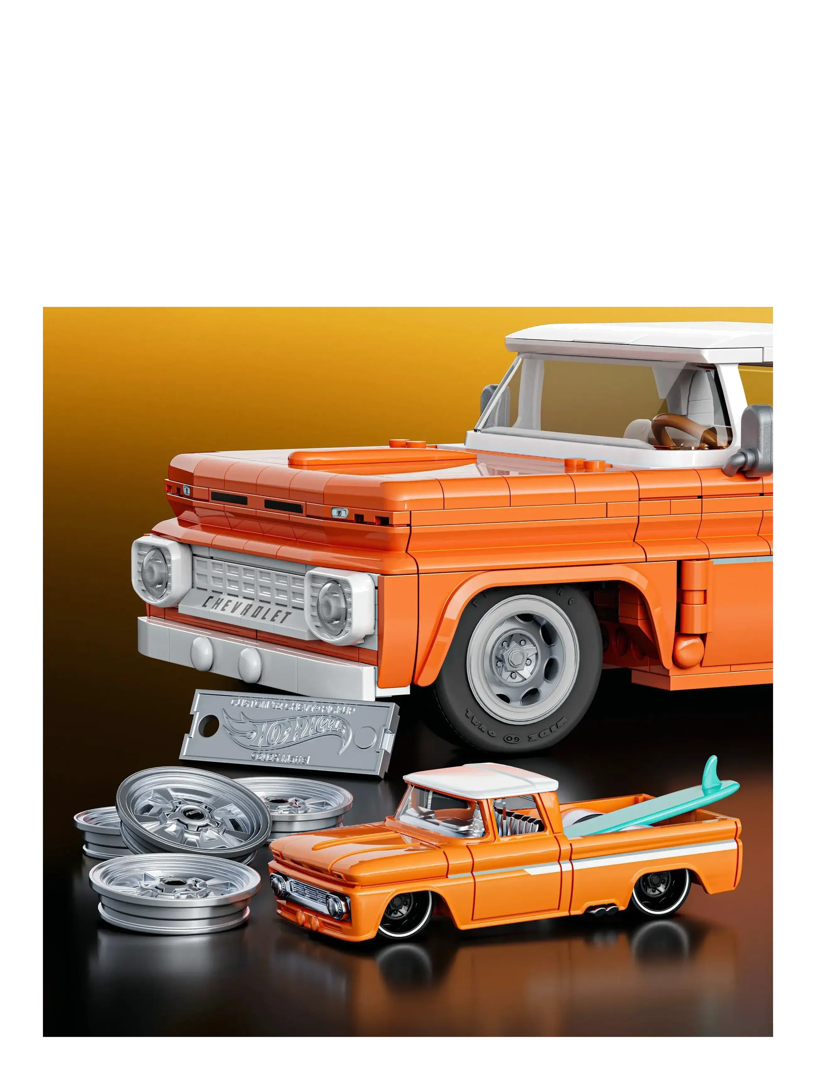 Mattel Brick Shop - Brick Shop Hot Wheels Custom ’62 Chevy Pickup Building Toy Kit (858 Pieces), for Collectors - spielzeugautos - multi color - 4