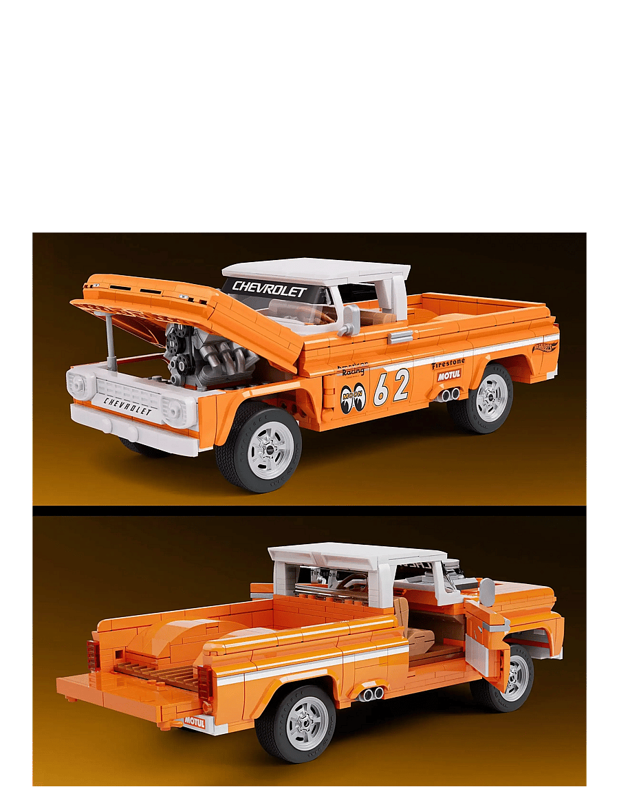 Mattel Brick Shop - Brick Shop Hot Wheels Custom ’62 Chevy Pickup Building Toy Kit (858 Pieces), for Collectors - spielzeugautos - multi color - 5