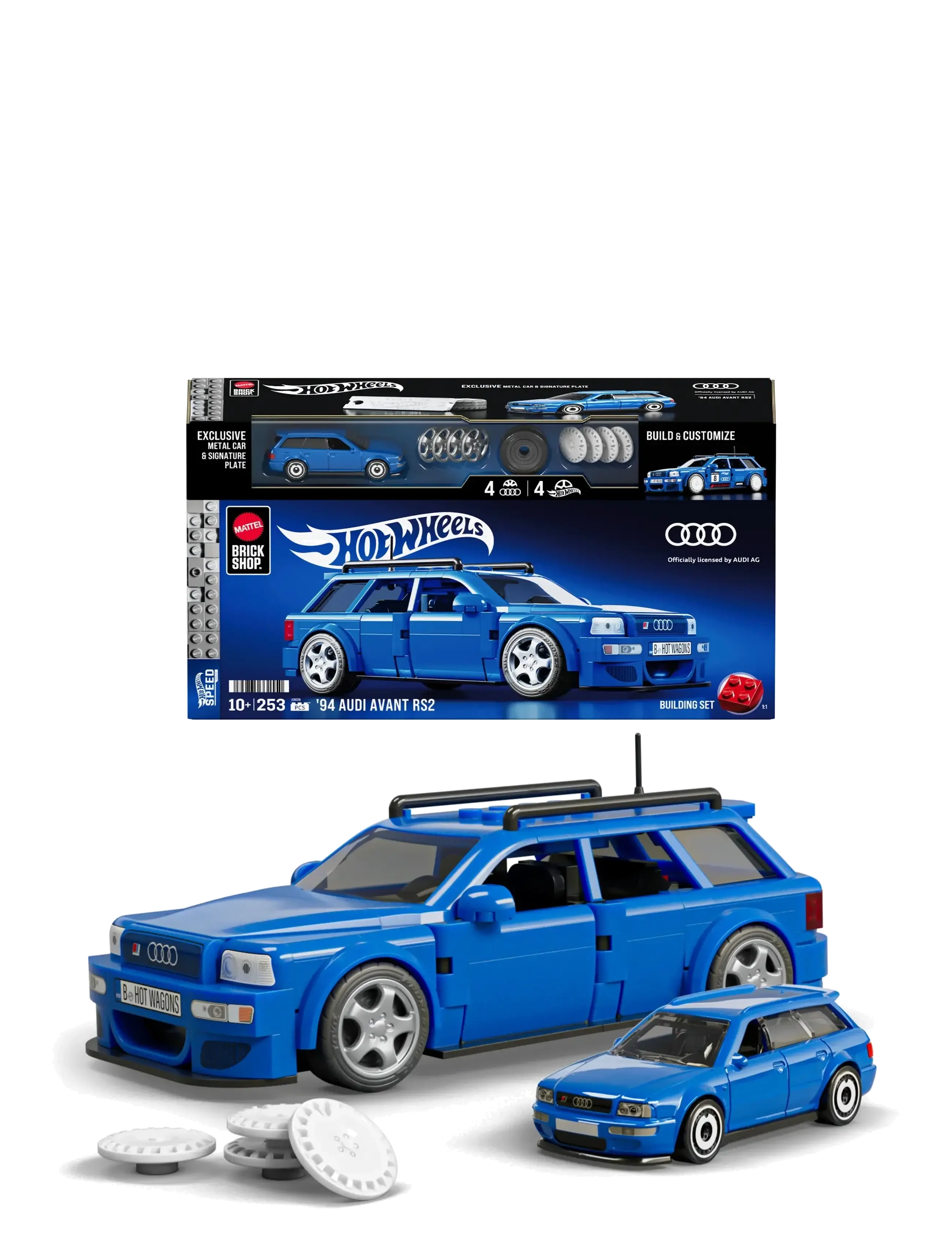 Mattel Brick Shop Hot Wheels '94 Audi Avant RS2 Building Toy Kit (253 Pieces), for Collectors - Inspiration - MULTI COLOR / blue