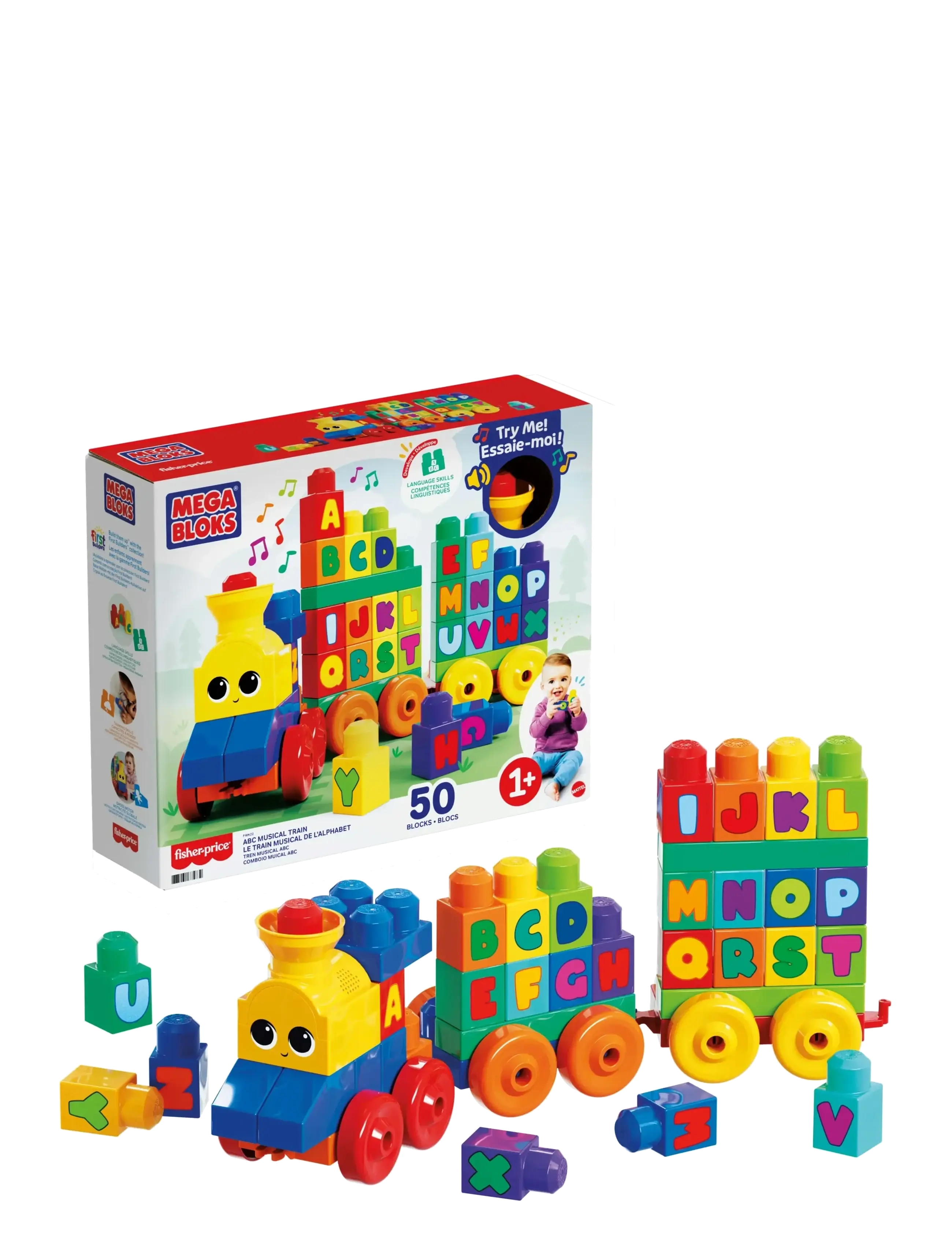 BLOKS First Builders ABC Musical Train Toy Building Blocks with Music (50 Pieces) for Toddler - MULTI COLOR