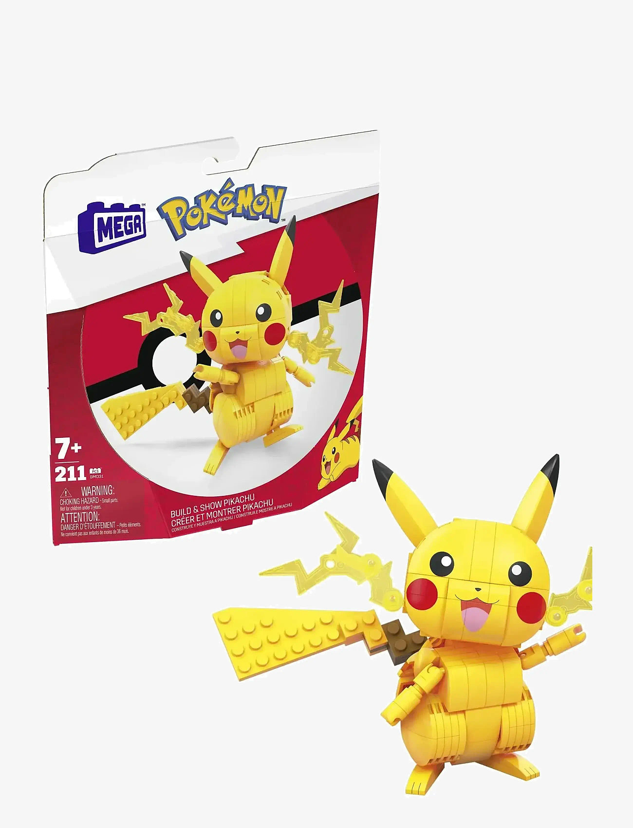 Mega - Pokémon Building Toy Kit Pikachu (211 Pieces) with 1 Action Figure for Kids - laveste priser - multi color - 0
