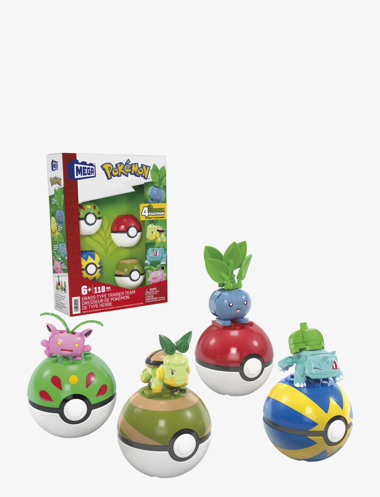 Mega Pokémon Grass-Type Trainer Team Building Toy Kit, 4 Action Figures (118 Pieces) for Kids - Mega - MULTI COLOR / multi