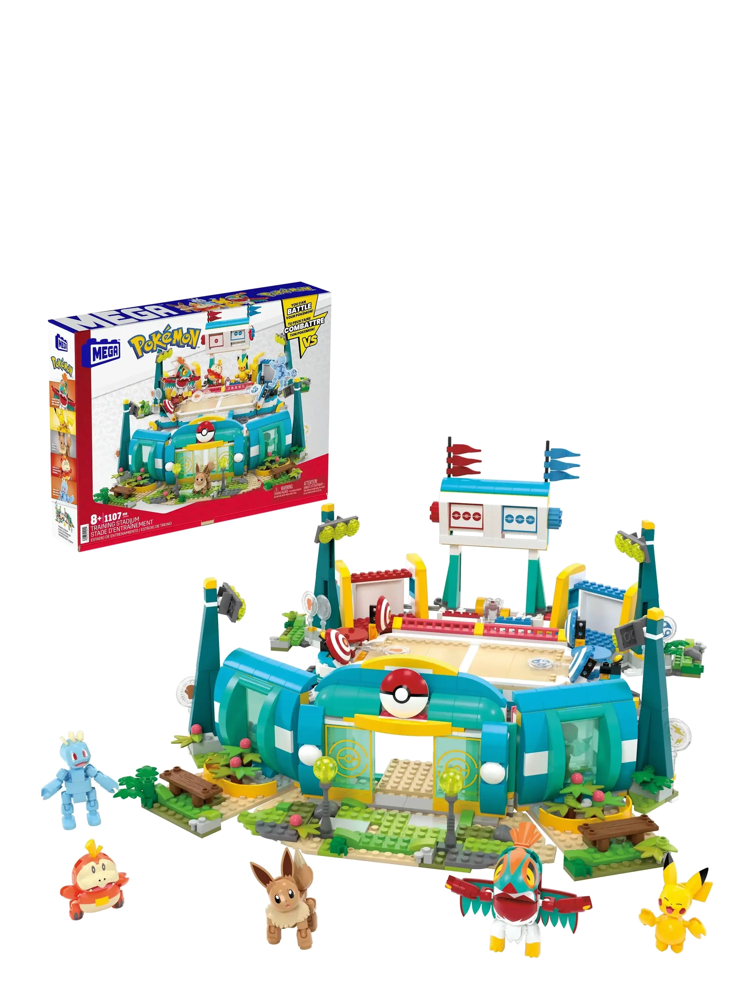 Pokémon Traning Stadium Building Toy Kit, with 5 Action Figures (1101 Pieces) for Kids - MULTI COLOR