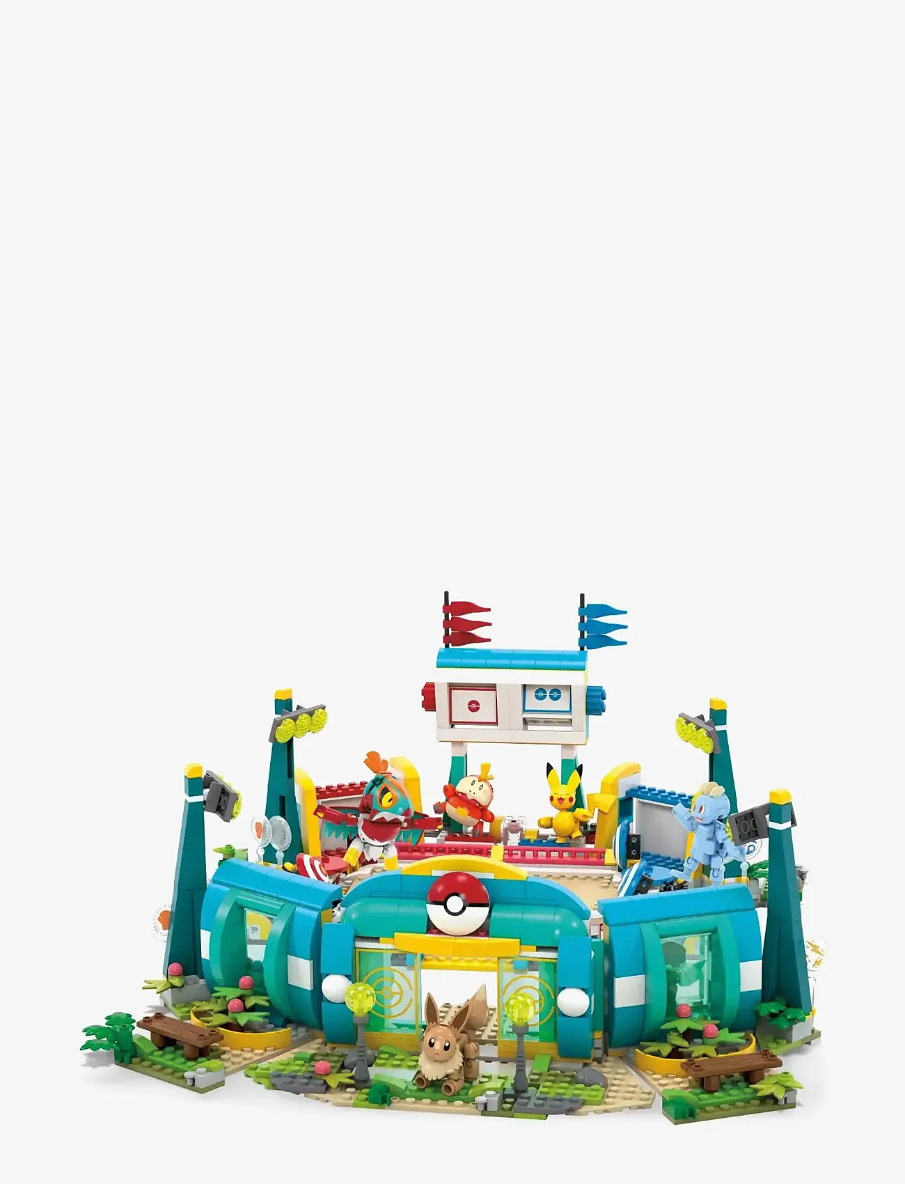Mega - Pokémon Traning Stadium Building Toy Kit, with 5 Action Figures (1101 Pieces) for Kids - legesæt - multi color - 5