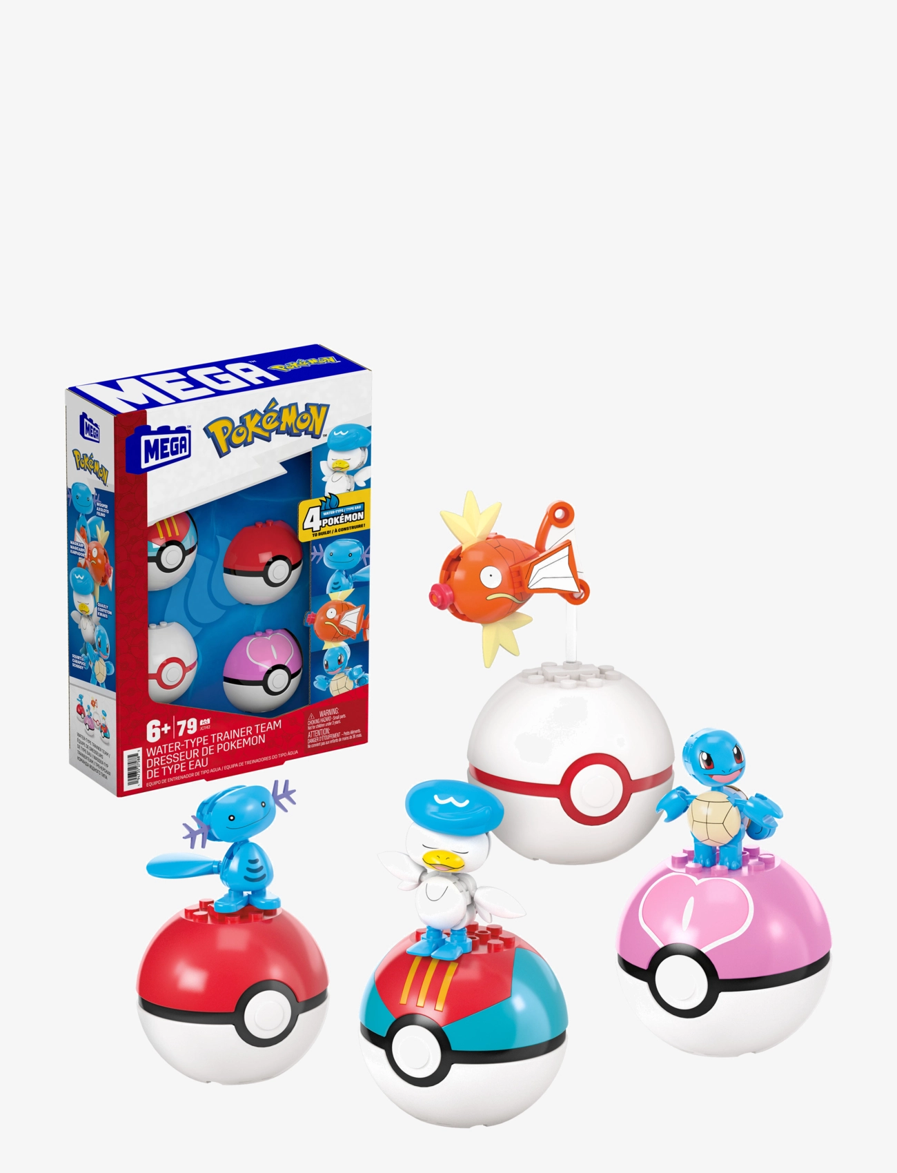 Mega Pokémon Water-Type Trainer Team Building Toy Kits with 2 Action Figures (79 Pieces) for Kids - 4 for 3 - MULTI COLOR / multi