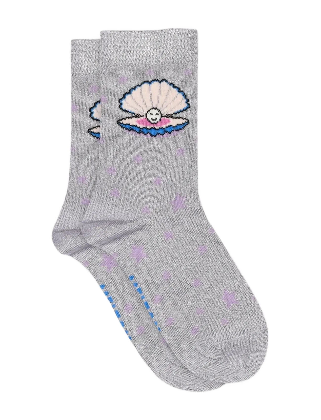 Melton Shell Glitter Socks, Børn, Skal Glitter Sokker, Grå, Str: 23/26
