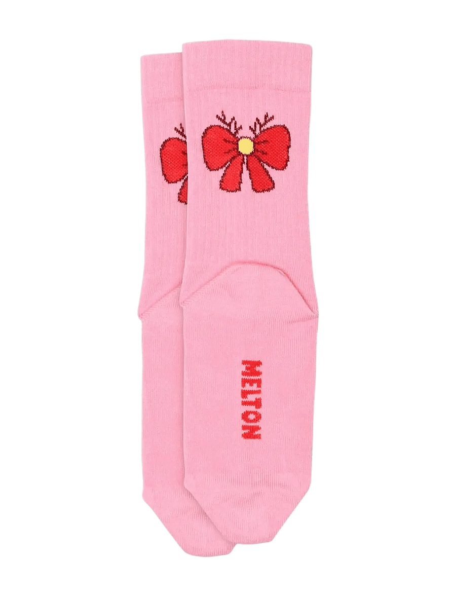 Melton - Antler bow socks - strømper - begonia pink - 1