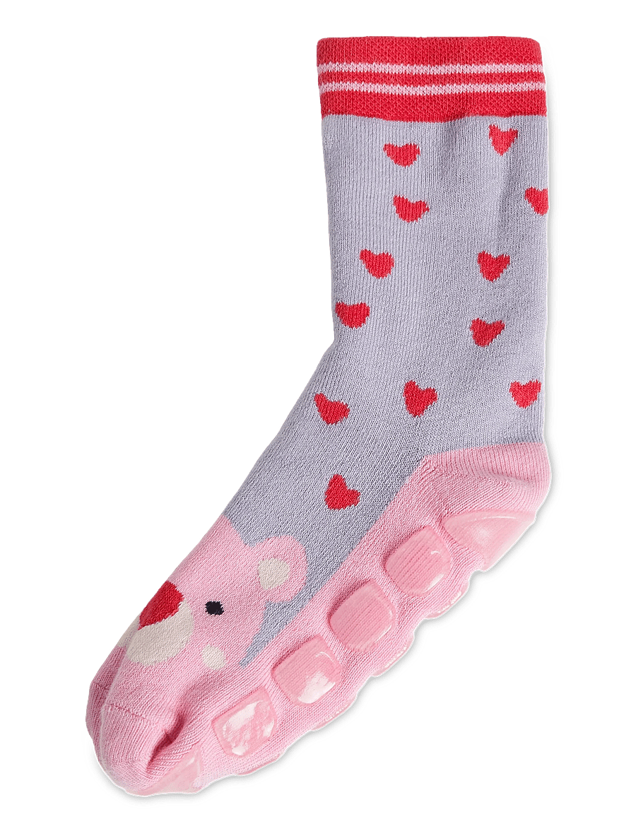 Melton - Pink bear socks - anti-slip - bebisstrumpor - daybreak - 0