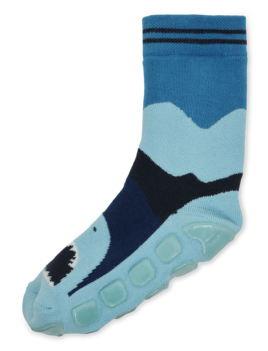 Melton - Shark socks - anti-slip - beebisokid - navy ink - 0