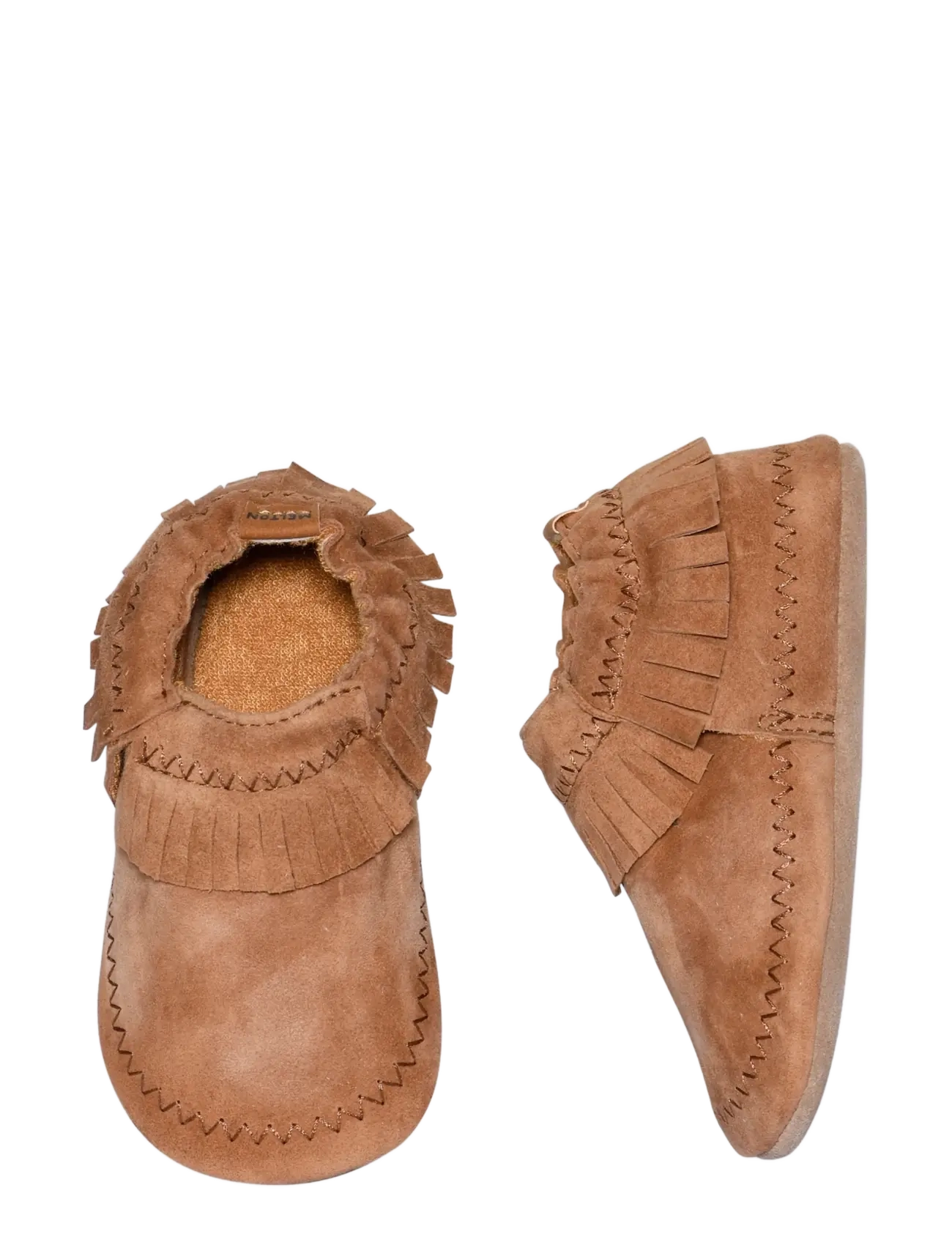 Melton Moccasin Suede Slippers, Børn, Frynse Mokkasin Hjemmesko, Brun, Str: 23/24