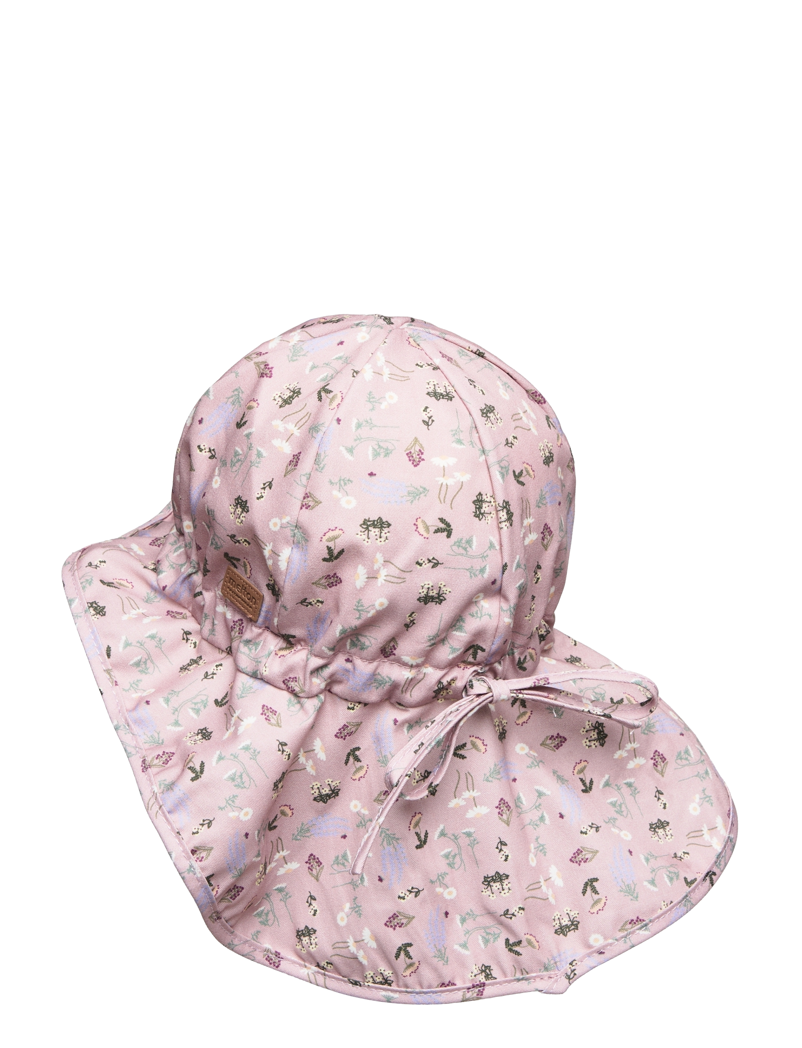 Melton - Hat w/neck & ties w/print - alt rosa flowers - 1