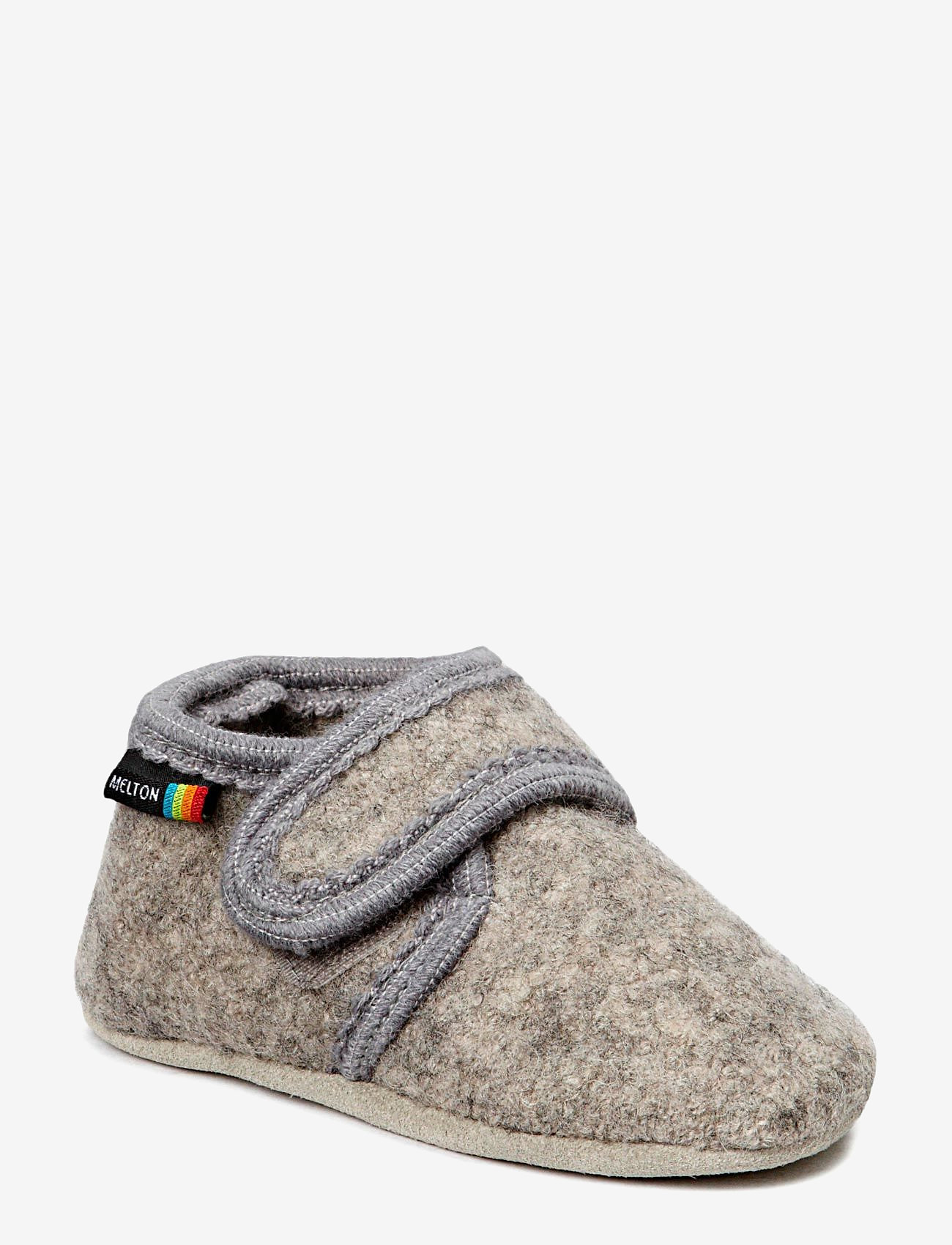 Wool slippers with velcro - LIGHT GREY MEL.