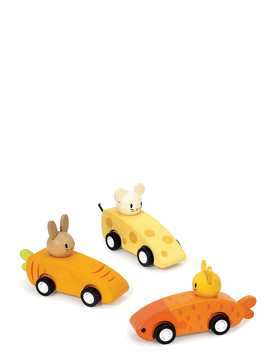 Mentari - 3 Pullback Racing Cars - Animal Friends - puidust figuurid - orange - 1