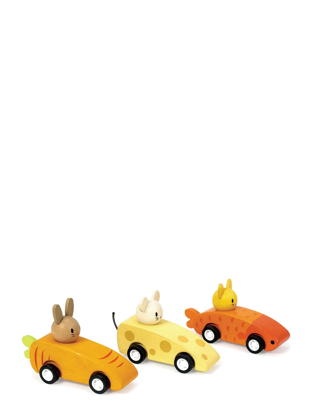 Mentari - 3 Pullback Racing Cars - Animal Friends - puidust figuurid - orange - 2