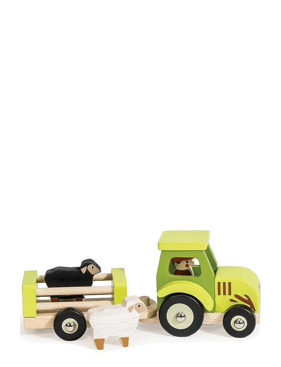 Mentari - Tractor with Trailer and Sheep - puidust kujud - green - 1
