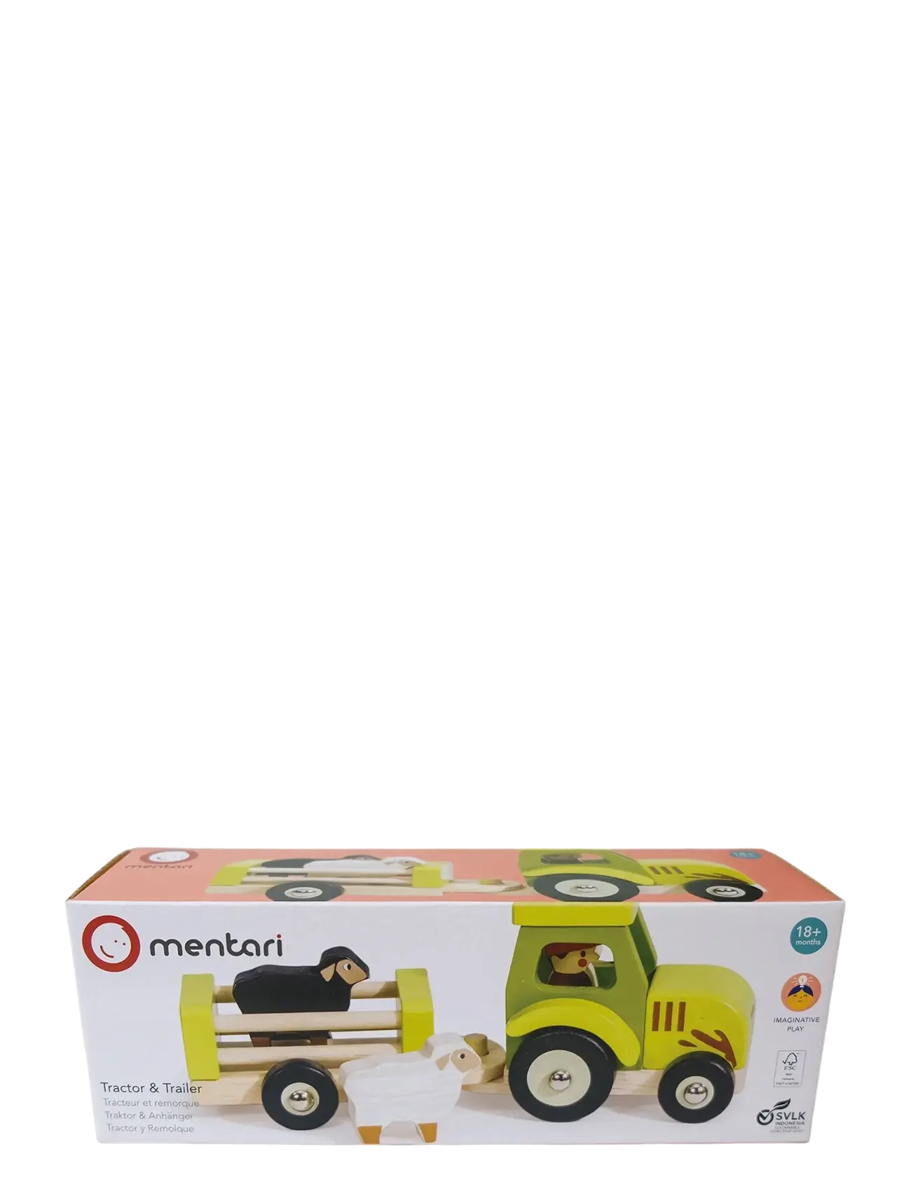 Mentari - Tractor with Trailer and Sheep - träfigurer - green - 2