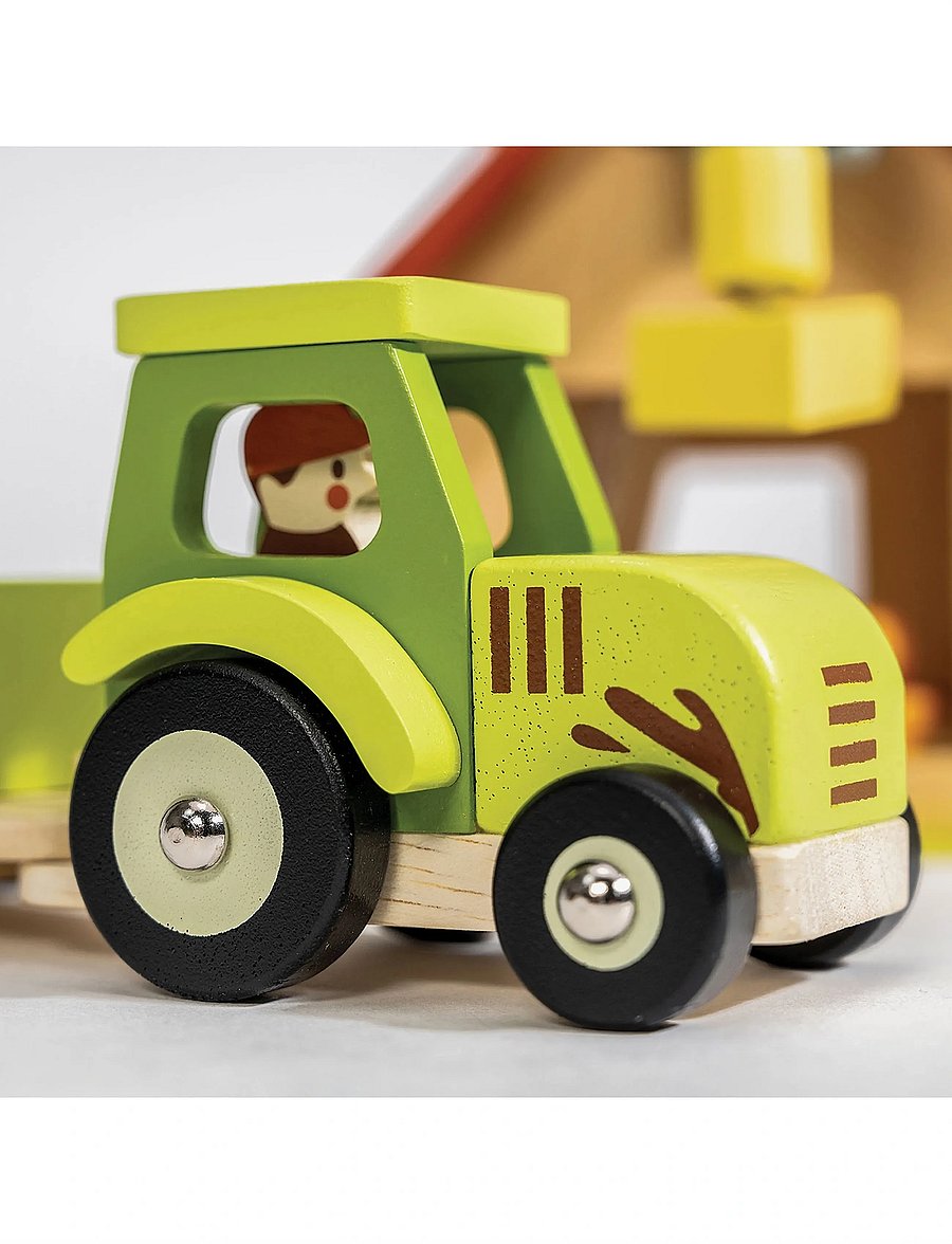 Mentari - Tractor with Trailer and Sheep - puidust kujud - green - 3