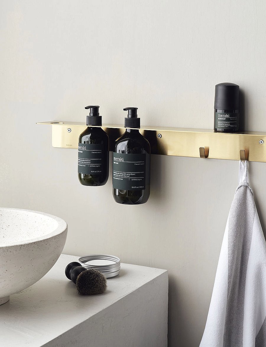meraki - Bottle hanger with hooks, Brushed b - riiulid - brushed brass finish - 0