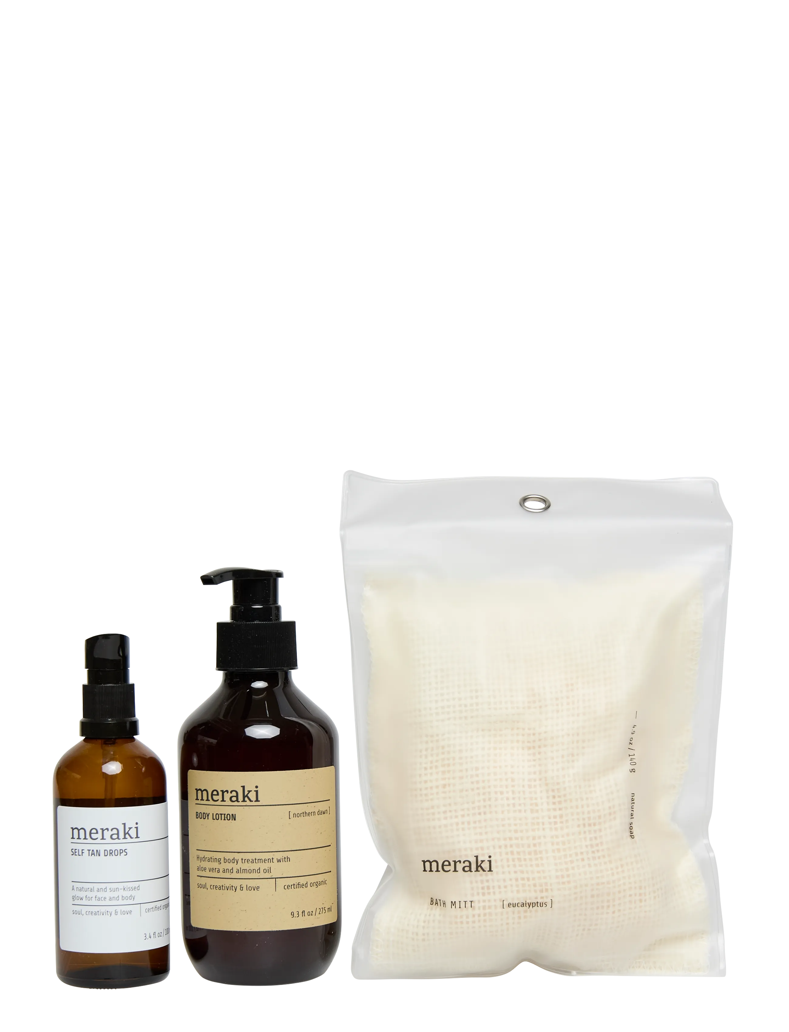meraki Gift box, self tan drops, bath mitt, body lotion, 100, 140, 275 |ml|g|ml| - Gift sets - WHITE / white