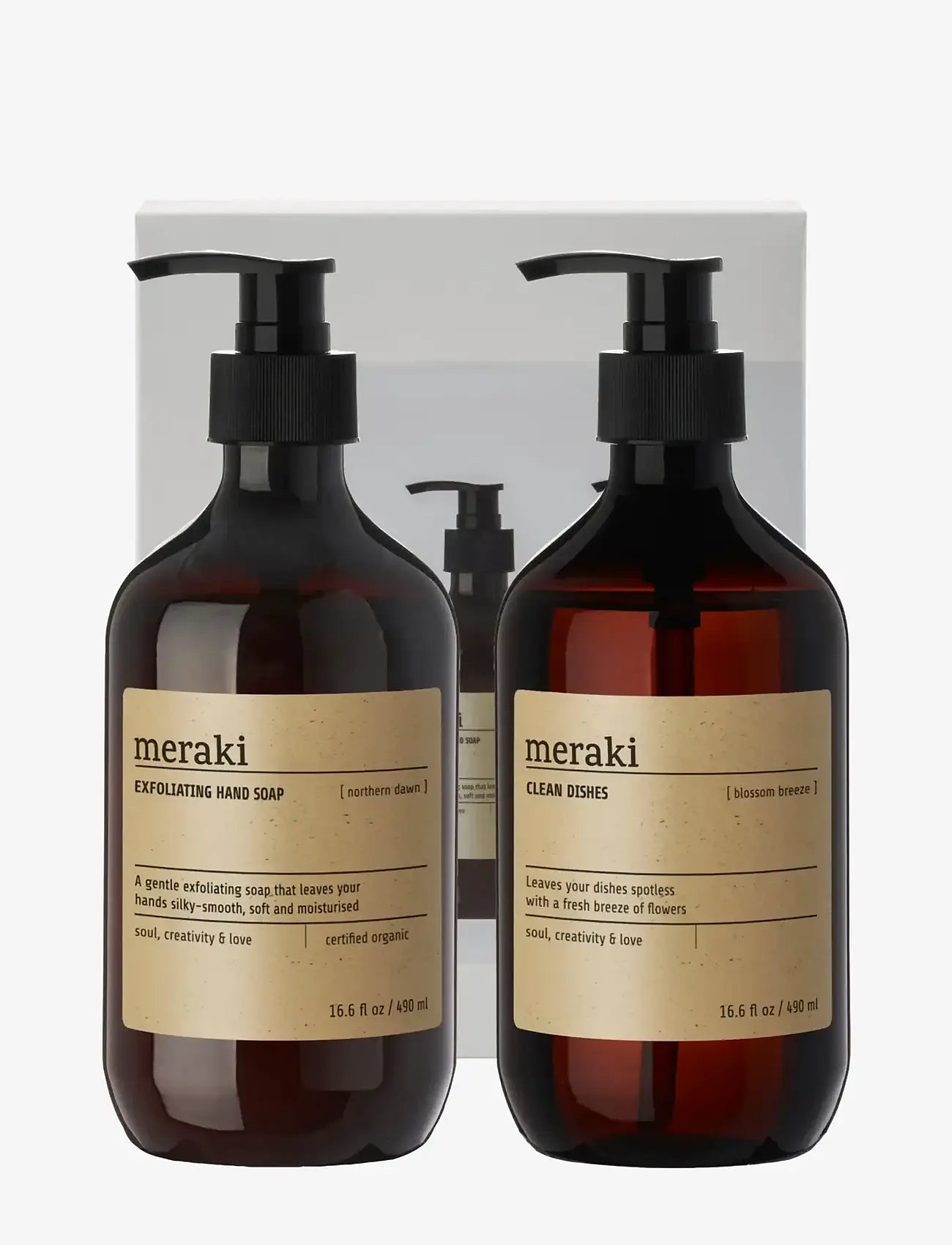 meraki - Gift box, northern dawn exfoil. hand soap + blossom breeze dish wash, 490|490 ml|ml - gåvoset - white - 3