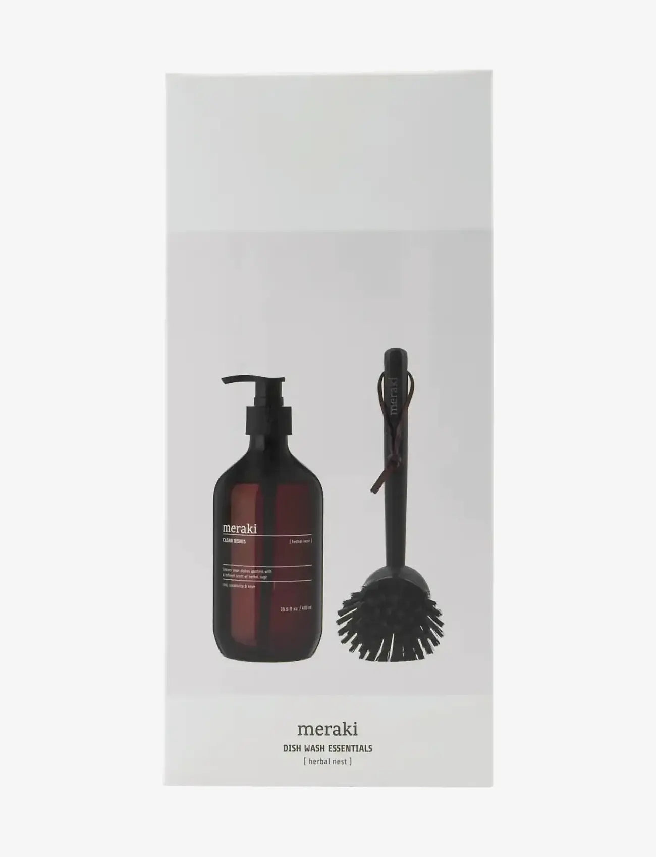 meraki - Gift box, herbal nest dish wash + dish brush black, 490 ml - uppþvottalögur - clear - 0
