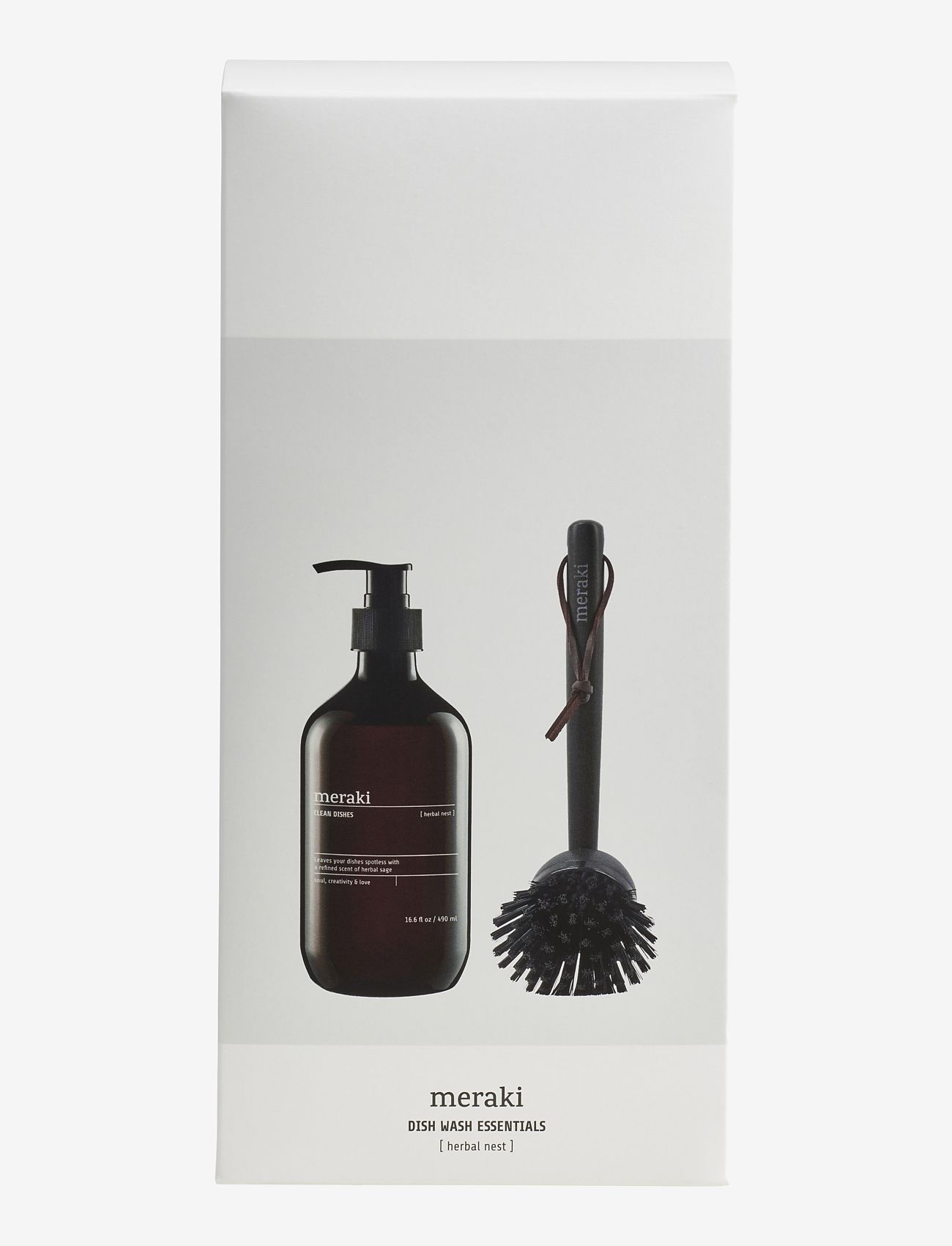 meraki - Gift box, herbal nest dish wash + dish brush black, 490 ml - uppþvottalögur - clear - 1