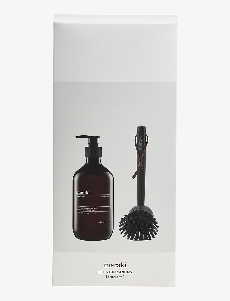 meraki - Gift box, herbal nest dish wash + dish brush black, 490 ml - uppþvottalögur - clear - 1