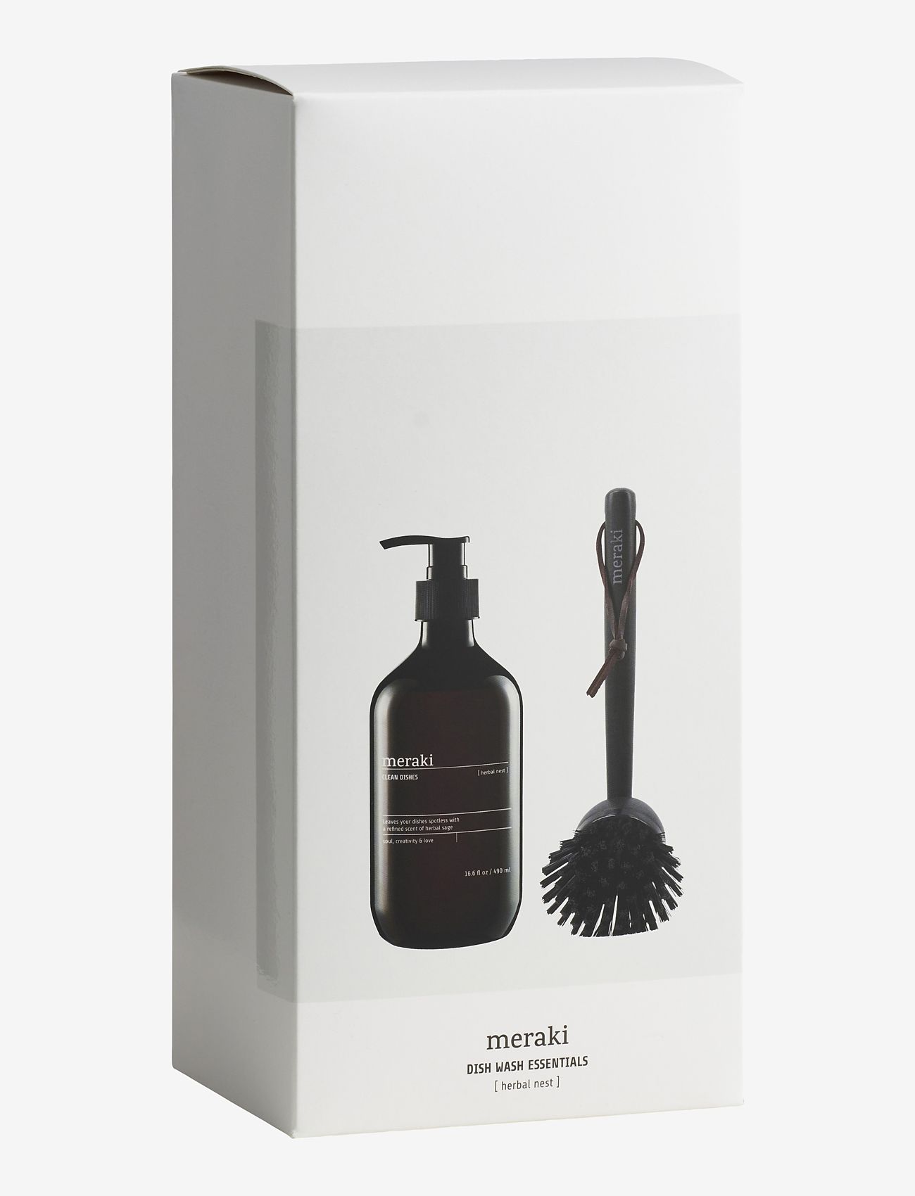 meraki - Gift box, herbal nest dish wash + dish brush black, 490 ml - uppþvottalögur - clear - 2