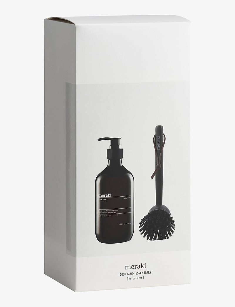 meraki - Gift box, herbal nest dish wash + dish brush black, 490 ml - uppþvottalögur - clear - 2