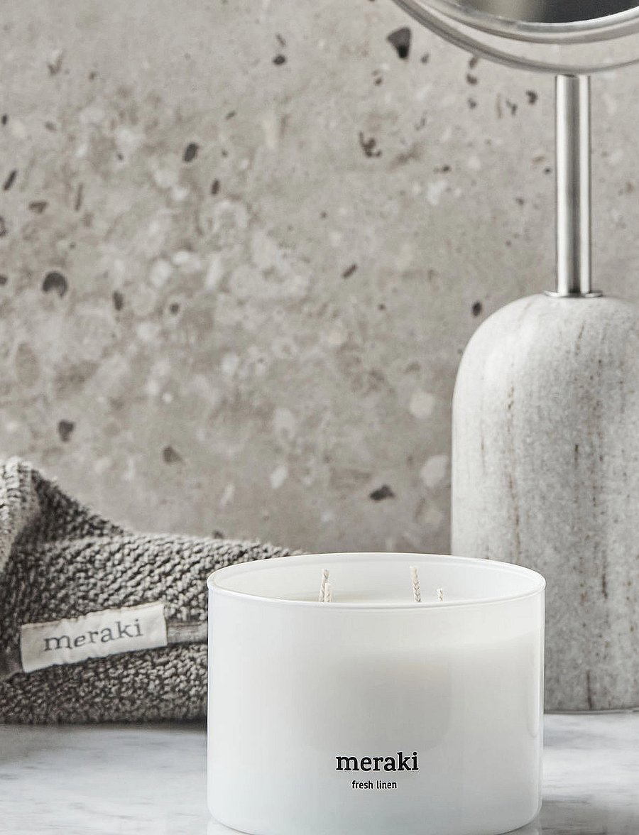 meraki - Scented candle, Fresh Linen, 340 g - white - 0