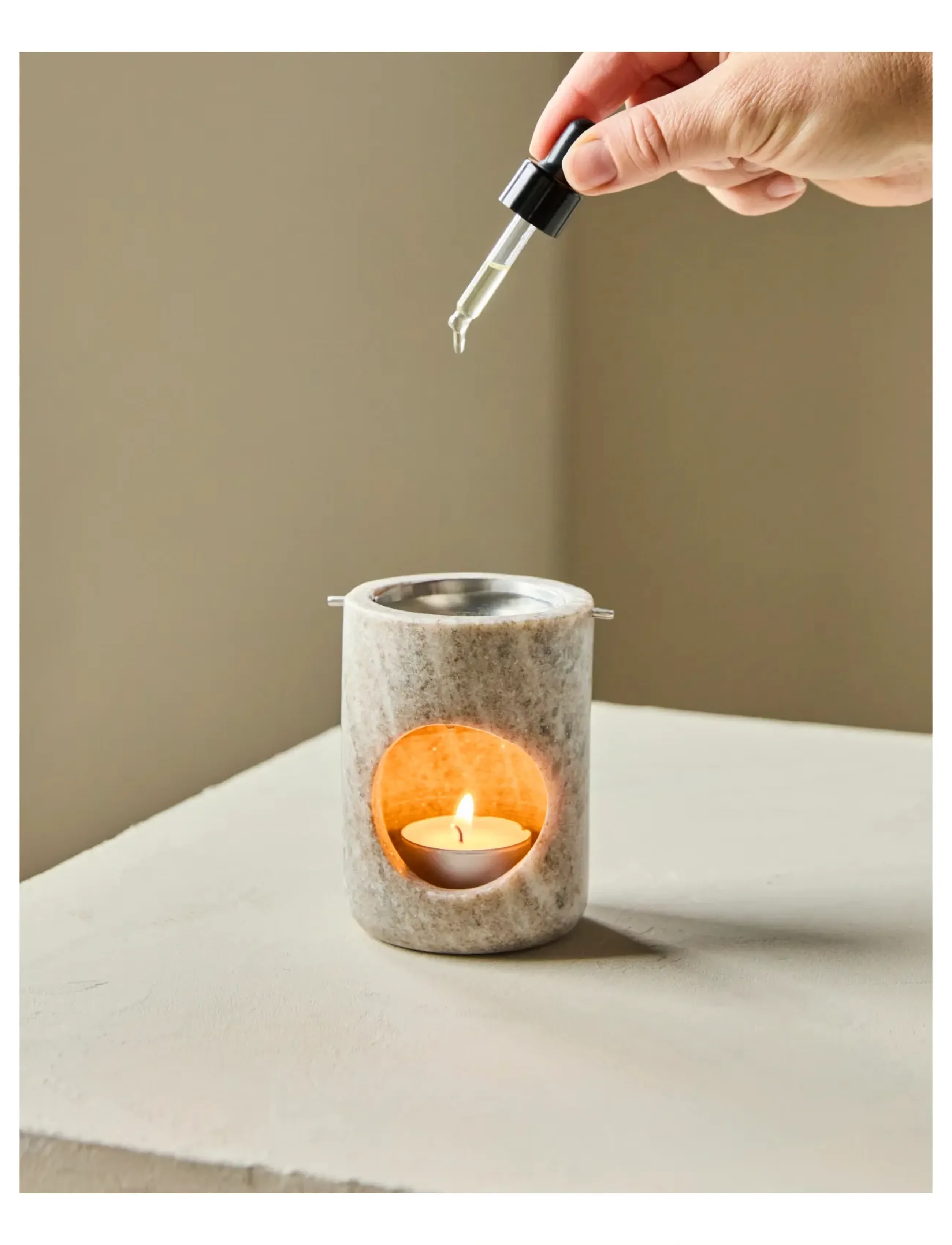 meraki Oil Burner, Mkmarble, Beige, Silver, One Size, Beige, Candlesticks & Tealight Holders > Oil Lamps, Unisex