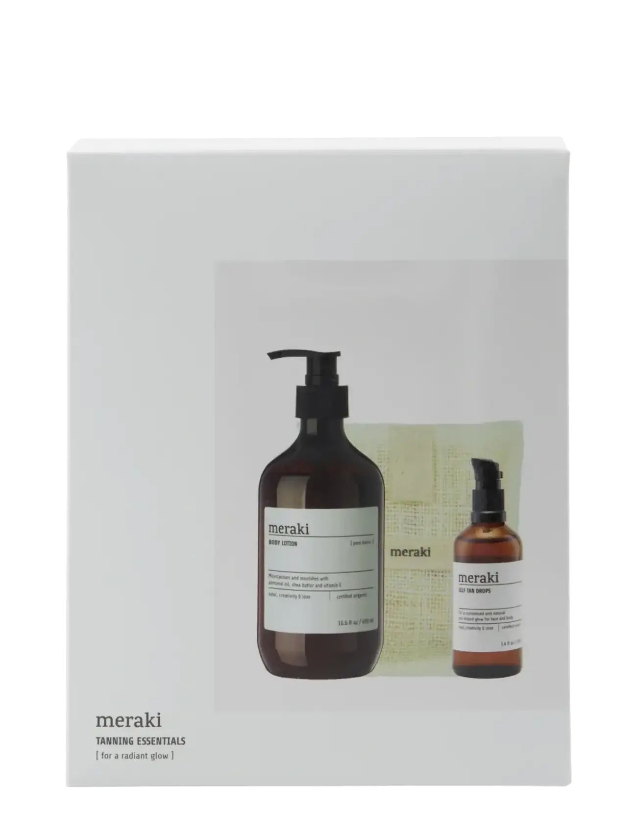meraki Gift box, self tan drops, bath mitt, body lotion, 140|100|490 g|ml|ml - Kropspleje - WHITE / clear