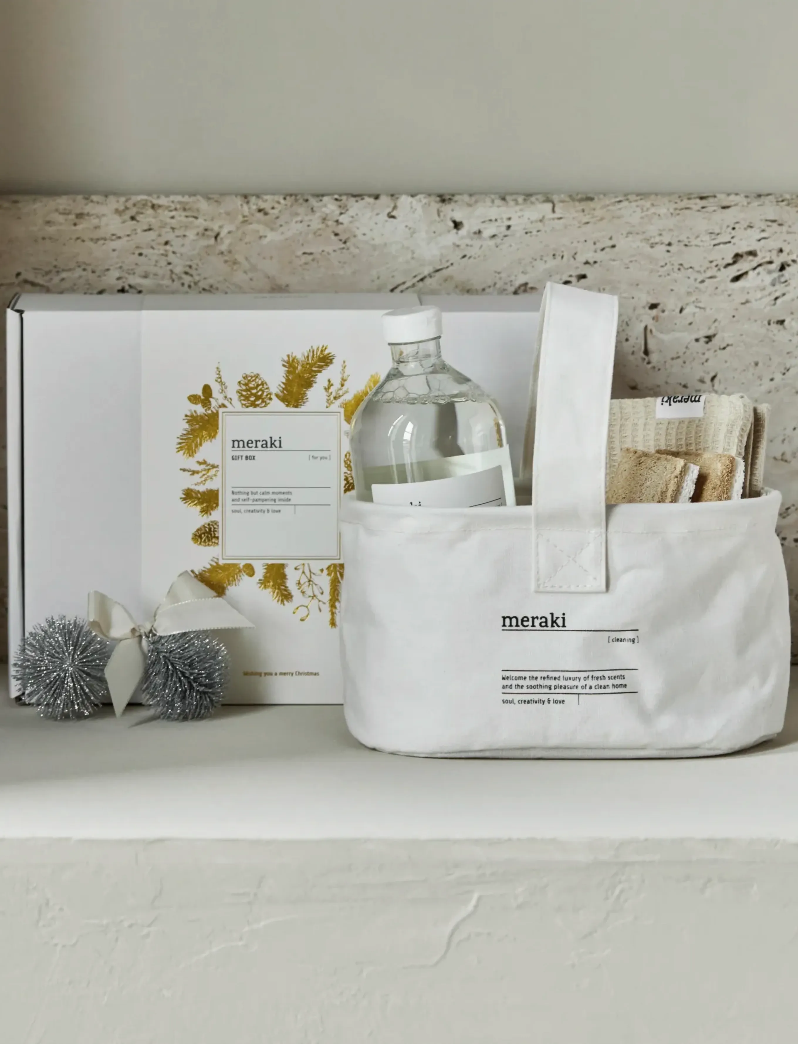 meraki Gift Boxch, Basket + Dish Cloth, Be, One Size, White, Dishes > Dish Cloths, Unisex