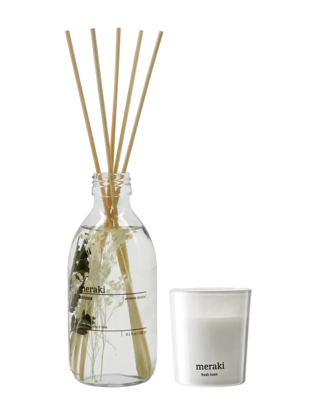 meraki - Gift box, Verbena Drizzle Diffuser + Fresh Linen Scented Candle 60 G., 240|60 ml|g - white - 2
