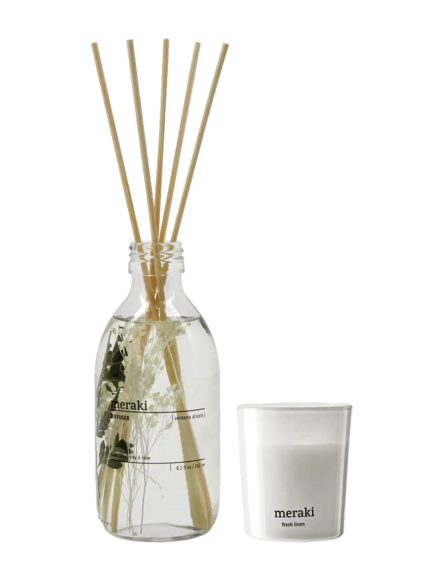 meraki - Gift box, Verbena Drizzle Diffuser + Fresh Linen Scented Candle 60 G., 240|60 ml|g - white - 2
