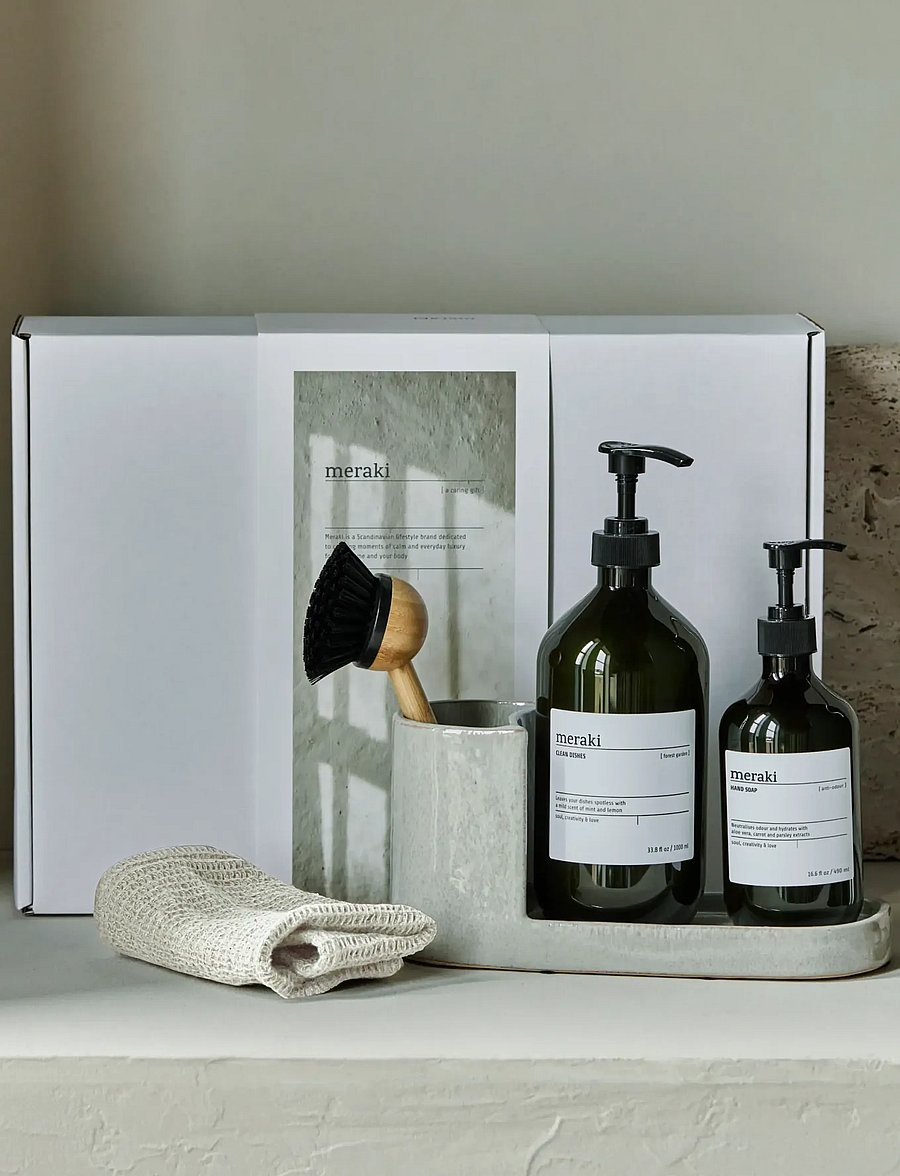 meraki - Gift box, Grey Holder + Nature Brus - nõudepesulapid ja -harjad - white - 0