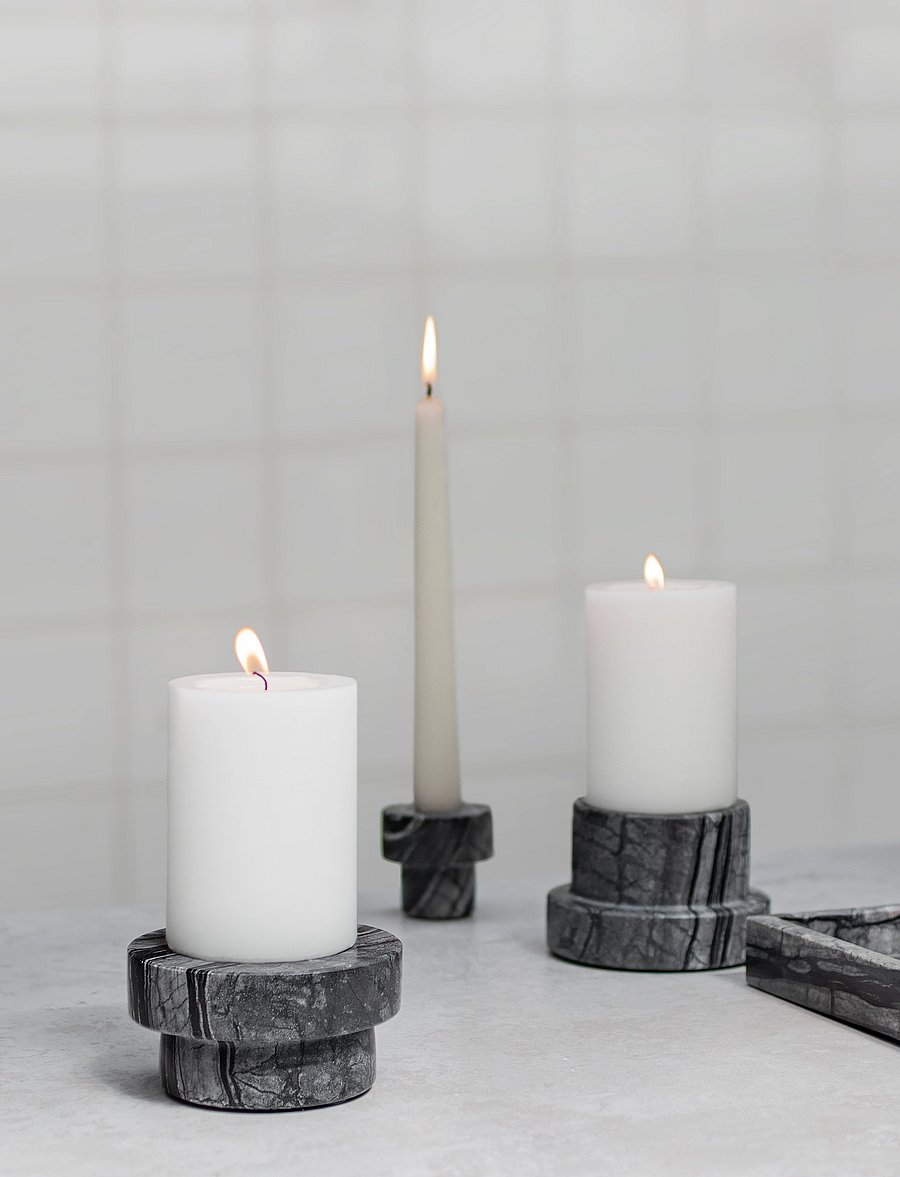 Mette Ditmer - MARBLE block candleholder, tall - kerzenständer - black / grey - 3