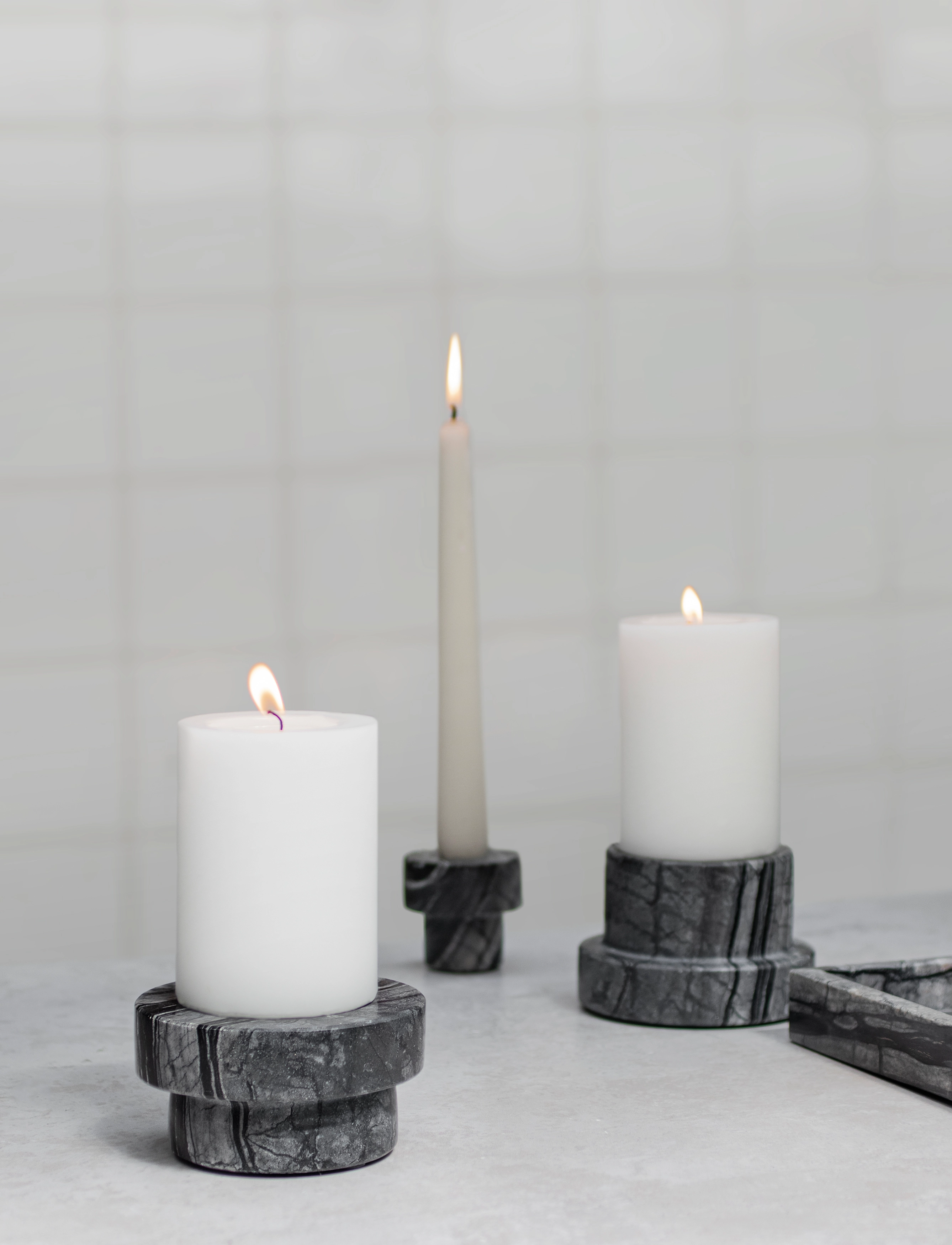 Mette Ditmer - MARBLE block candleholder, low - kerzenständer - black / grey - 2