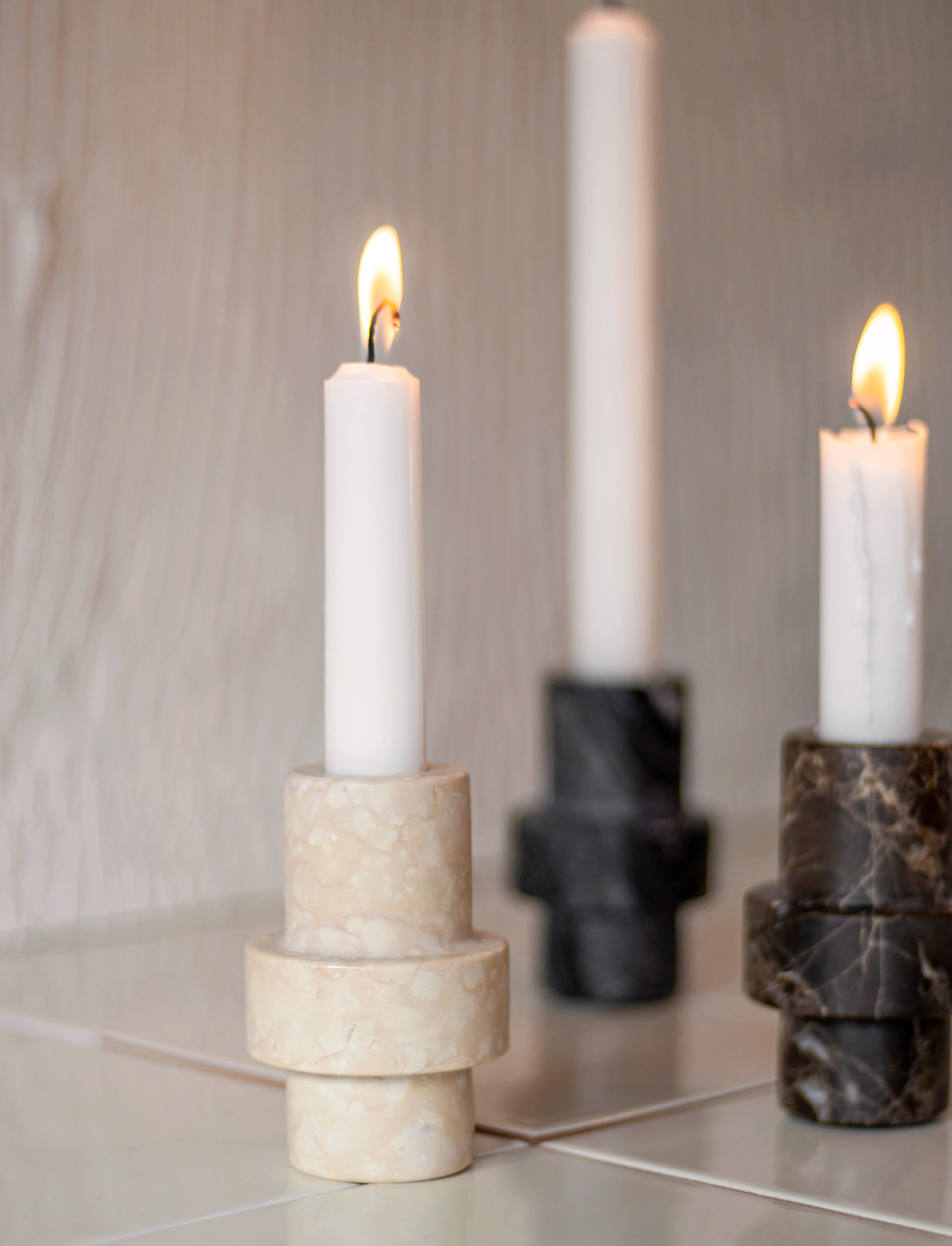Mette Ditmer Marble Candleholder, 5.5X5.5X8.5 cm, Multi/patterned, Lysestager & Lanterner > Fyrfadsstager, Unisex