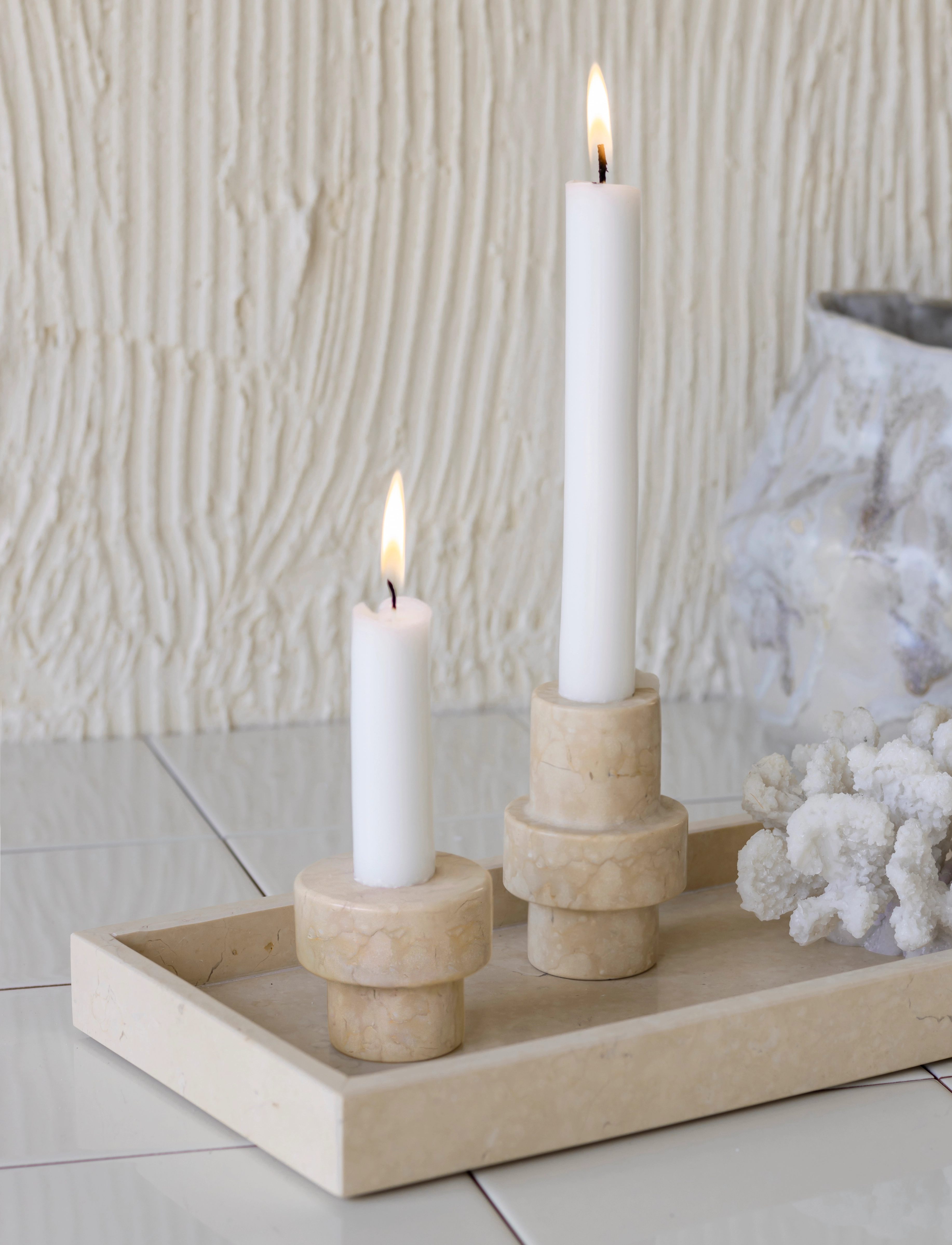 Mette Ditmer Marble Candleholder, H:5 cm, Beige, Lysestager & Lanterner > Fyrfadsstager, Unisex